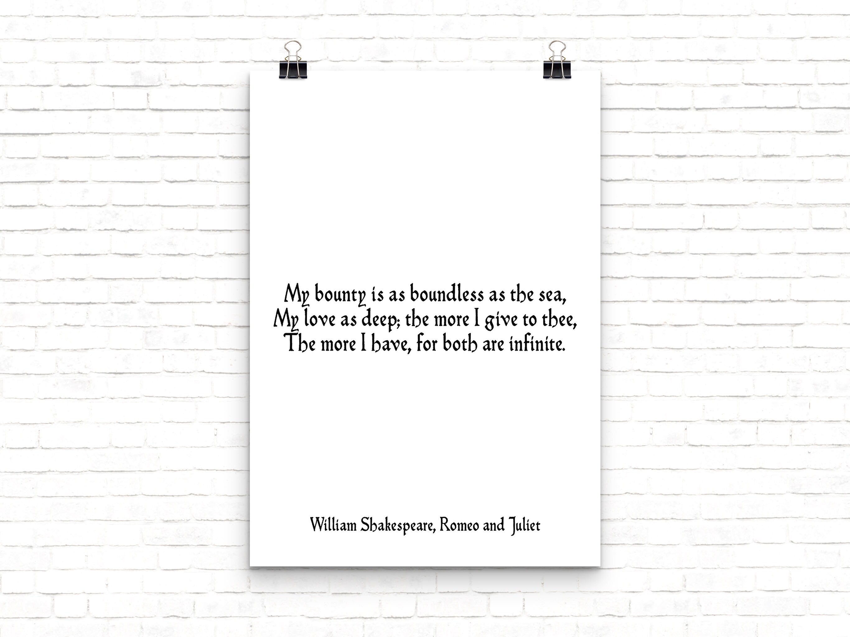 Romeo and Juliet Wall Art Print, Black & White Art