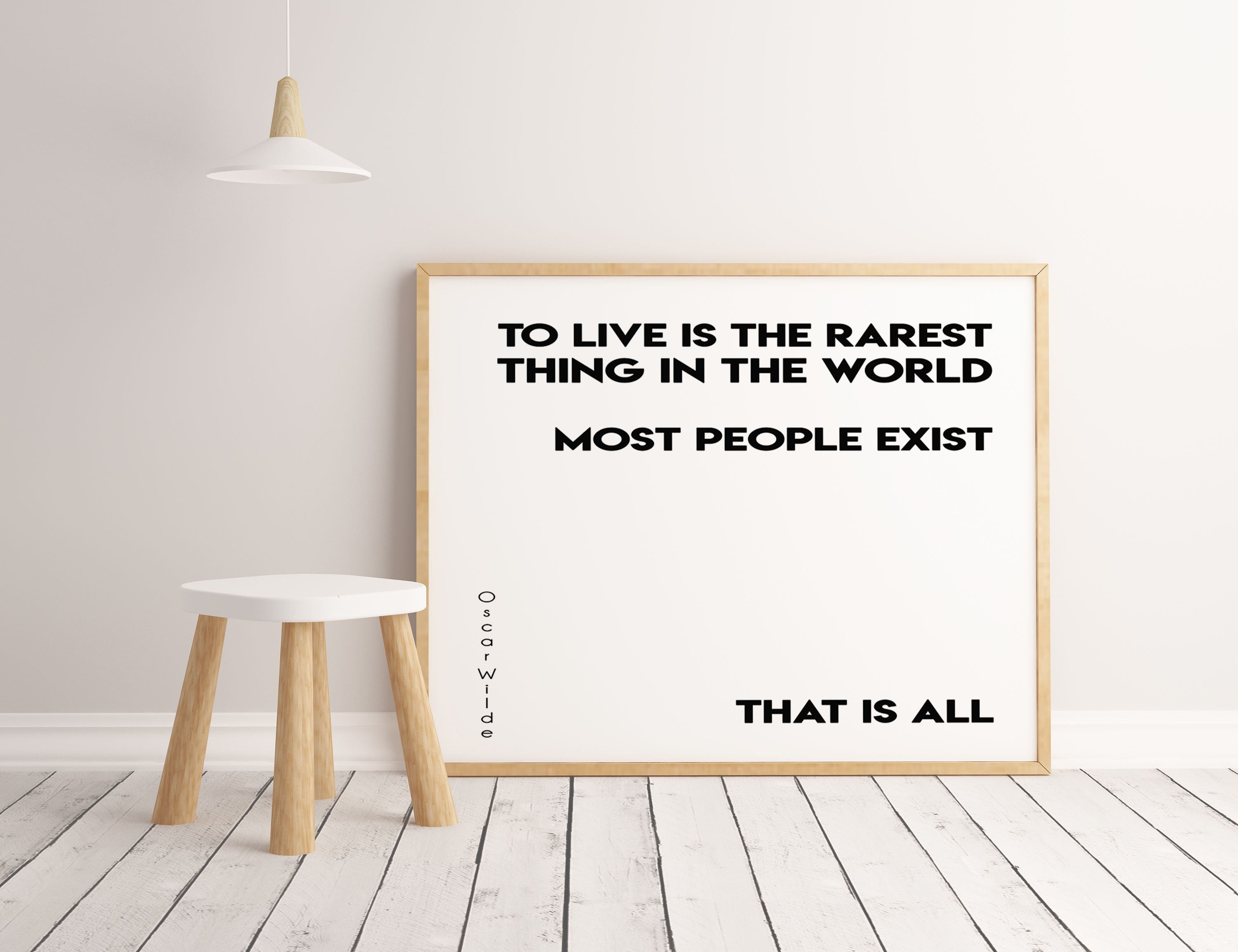 Oscar Wilde Life Quote, To Live is the Rarest Thing black and white art