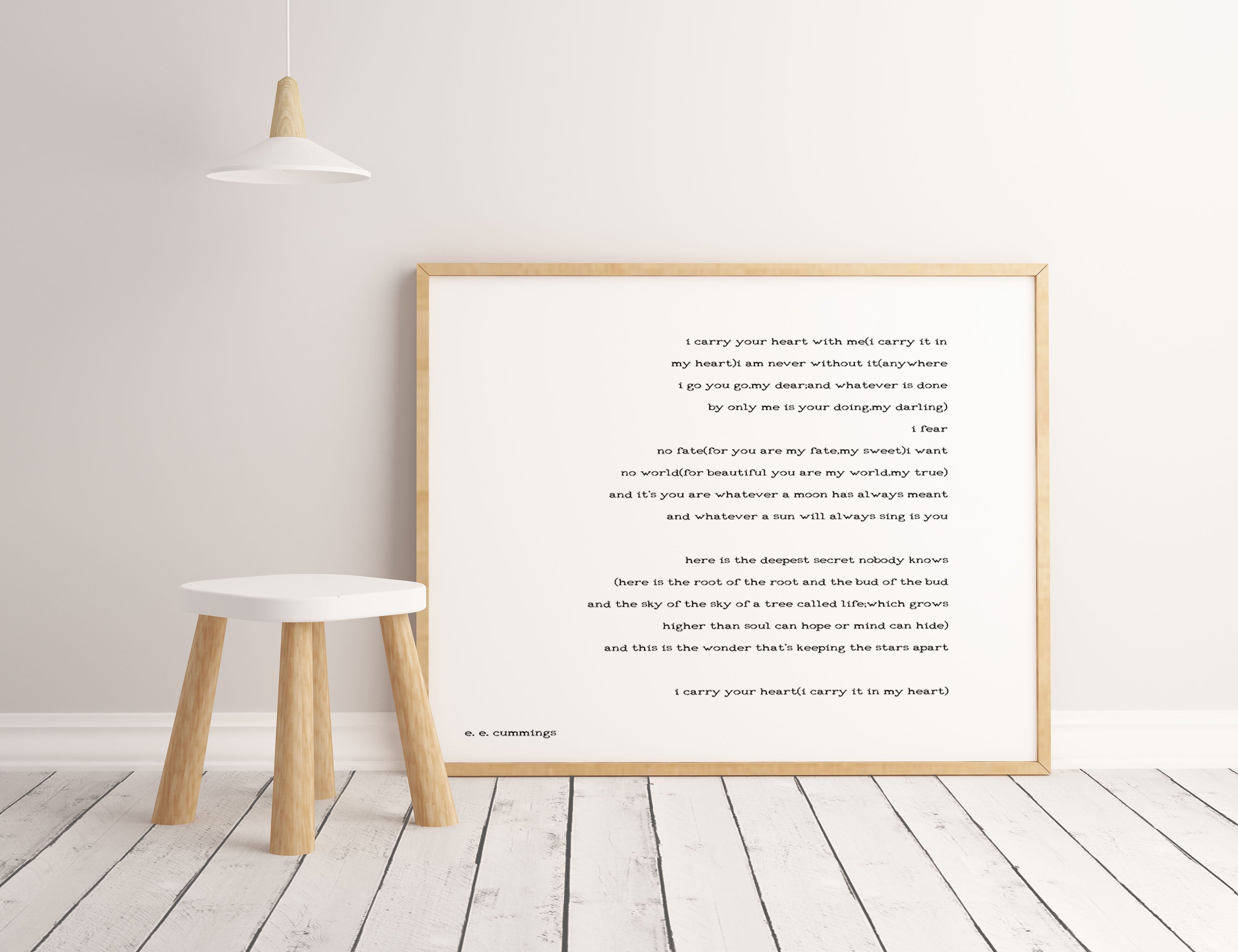 ee cummings, i carry your heart wall art - BookQuoteDecor