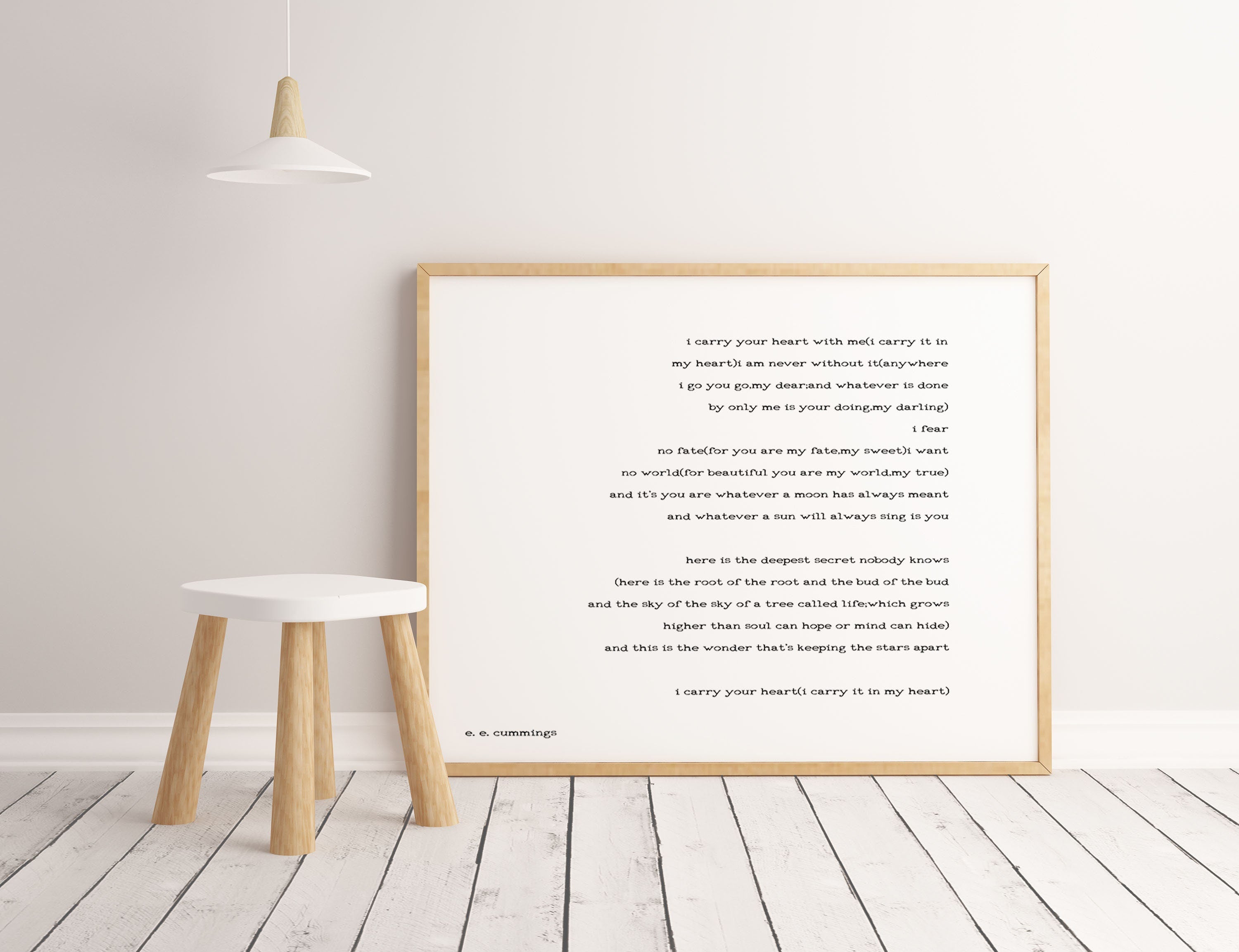 e e cummings I carry your heart Wall Art Print in Black and White, Unframed and Framed Art
