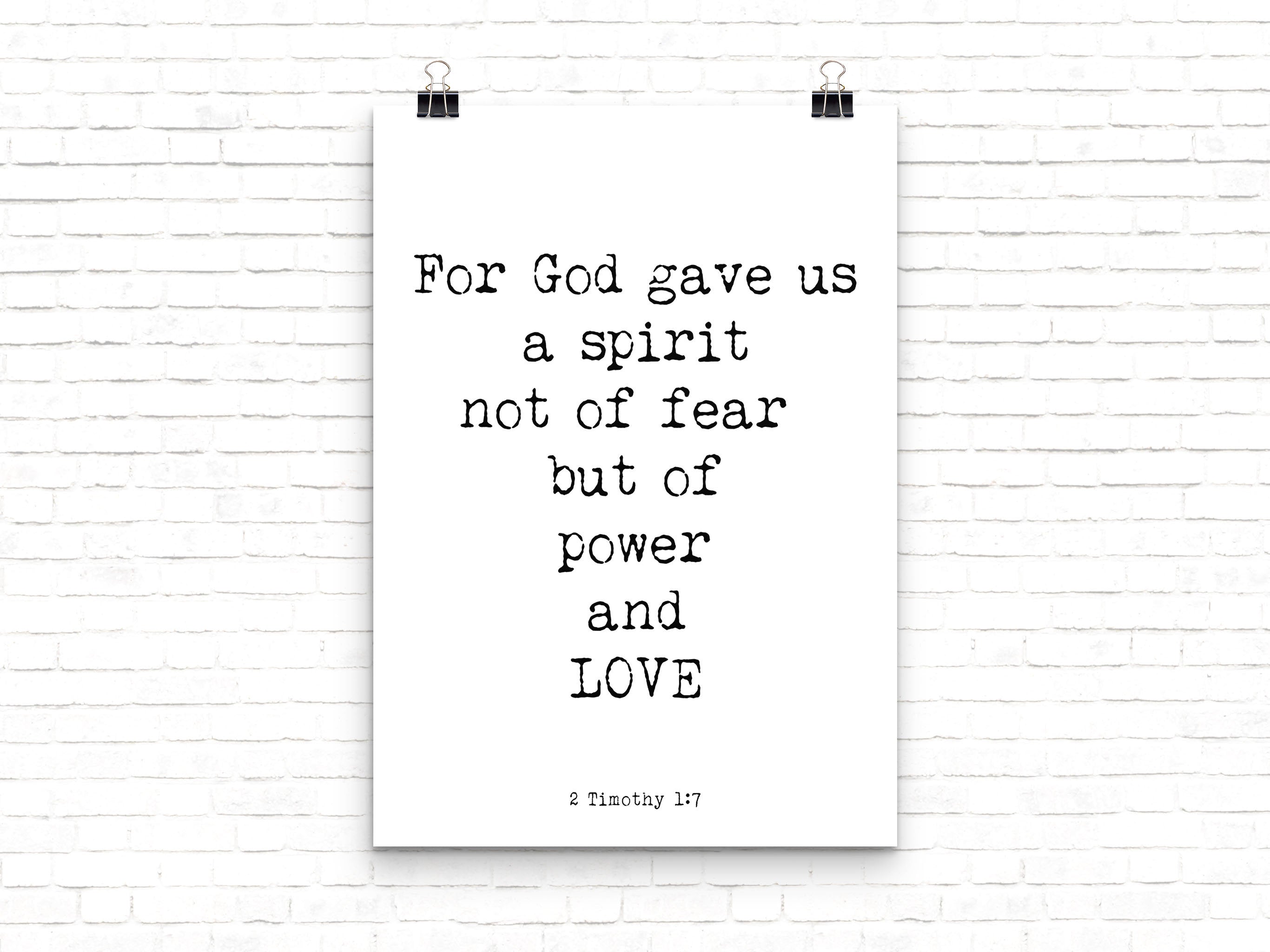 2 Timothy 1:7 Quote Print, Spirit of Power and Love - BookQuoteDecor