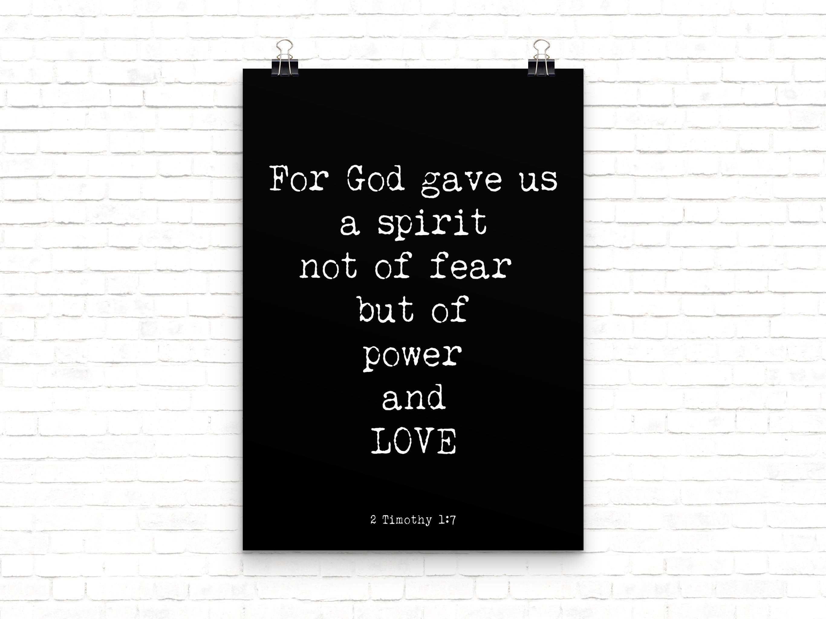 2 Timothy 1:7 Quote Print, Spirit of Power and Love - BookQuoteDecor