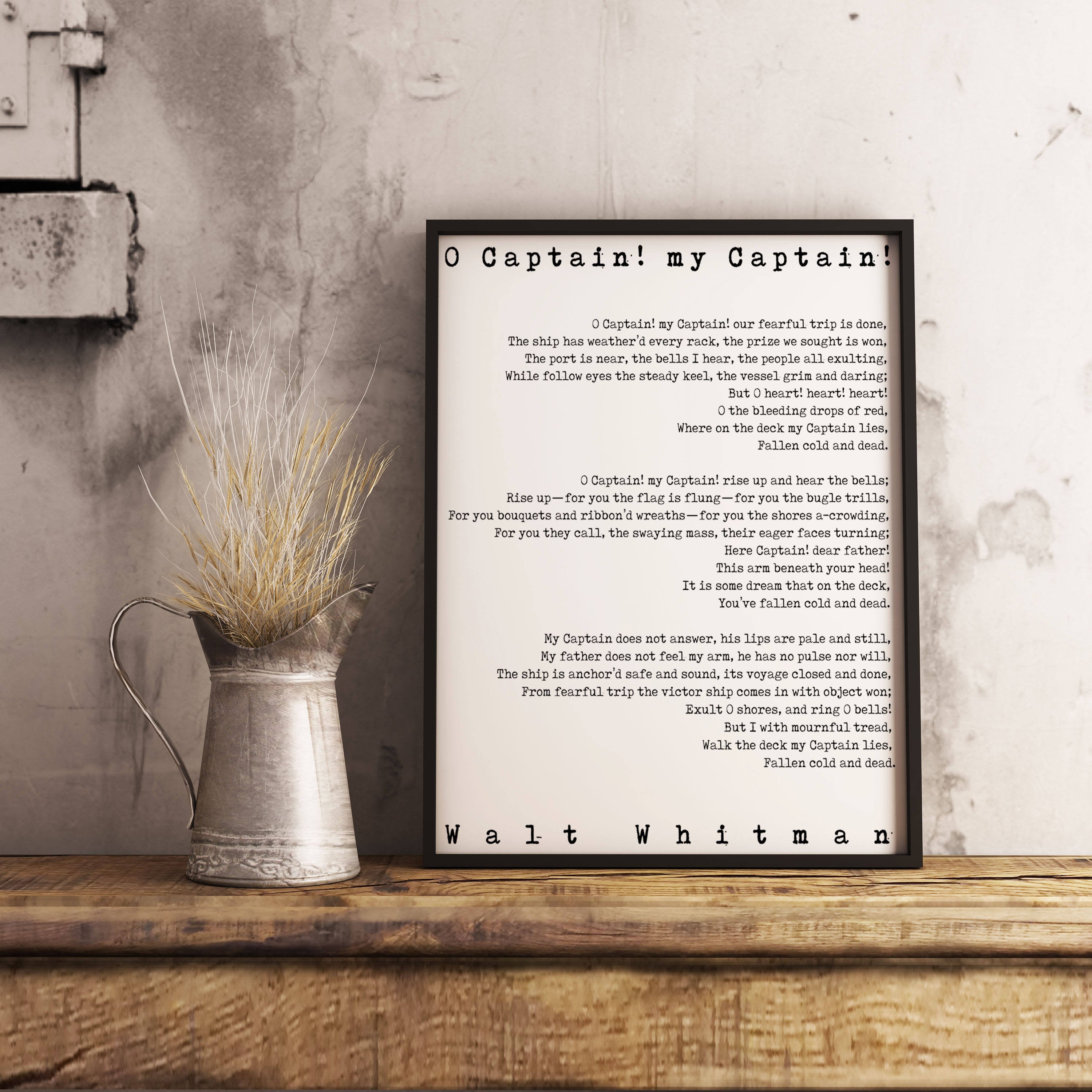 Framed Art - O Captain Print Walt Whitman - BookQuoteDecor