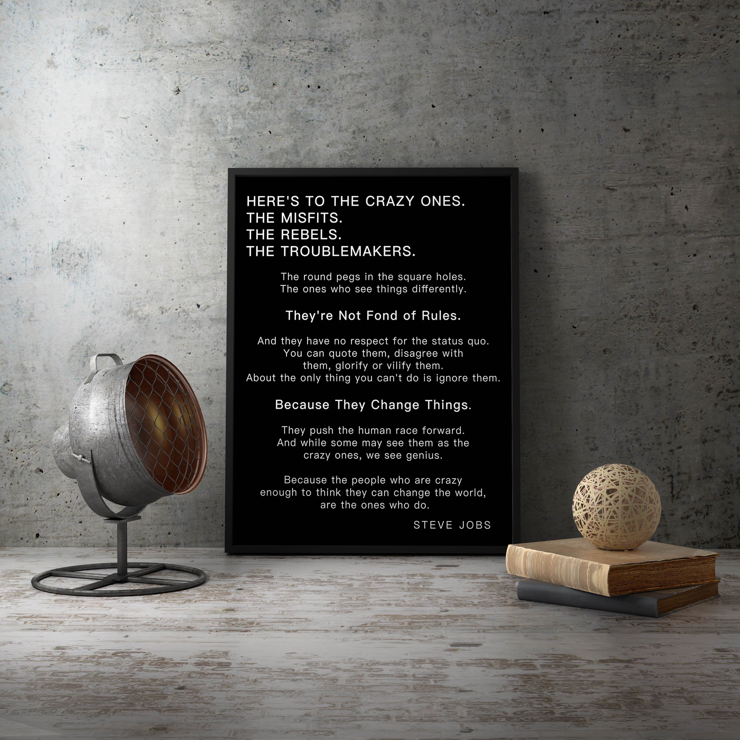 Steve Jobs Inspirational Quote Print, Here's to the crazy ones, Inspiring, Office Decor, Motivational Decor Print Unframed - BookQuoteDecor