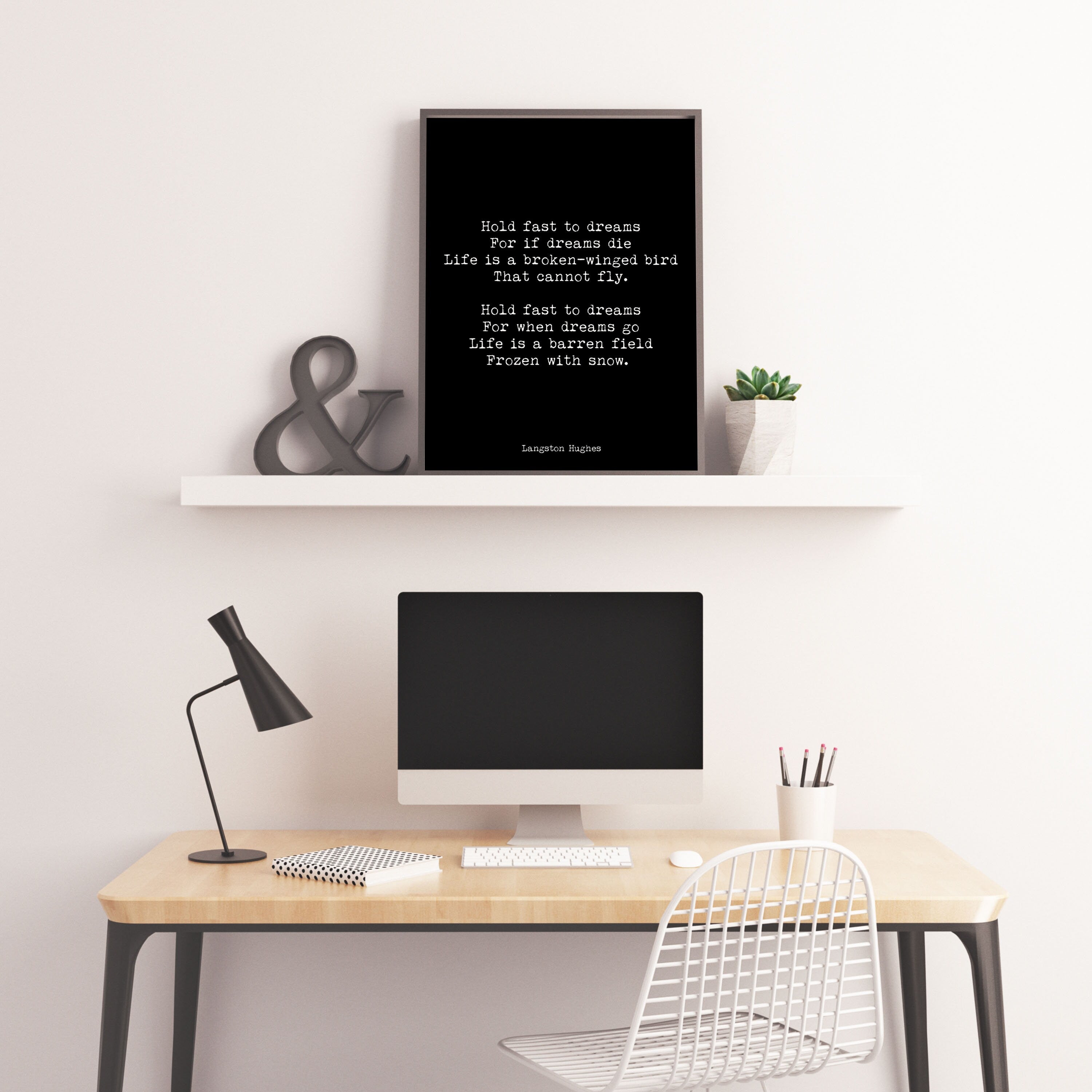 Langston Hughes Hold Fast To Dreams Poem Print, Inspirational Poetry Poster in Black & White for Home Wall Decor Unframed or Framed Art
