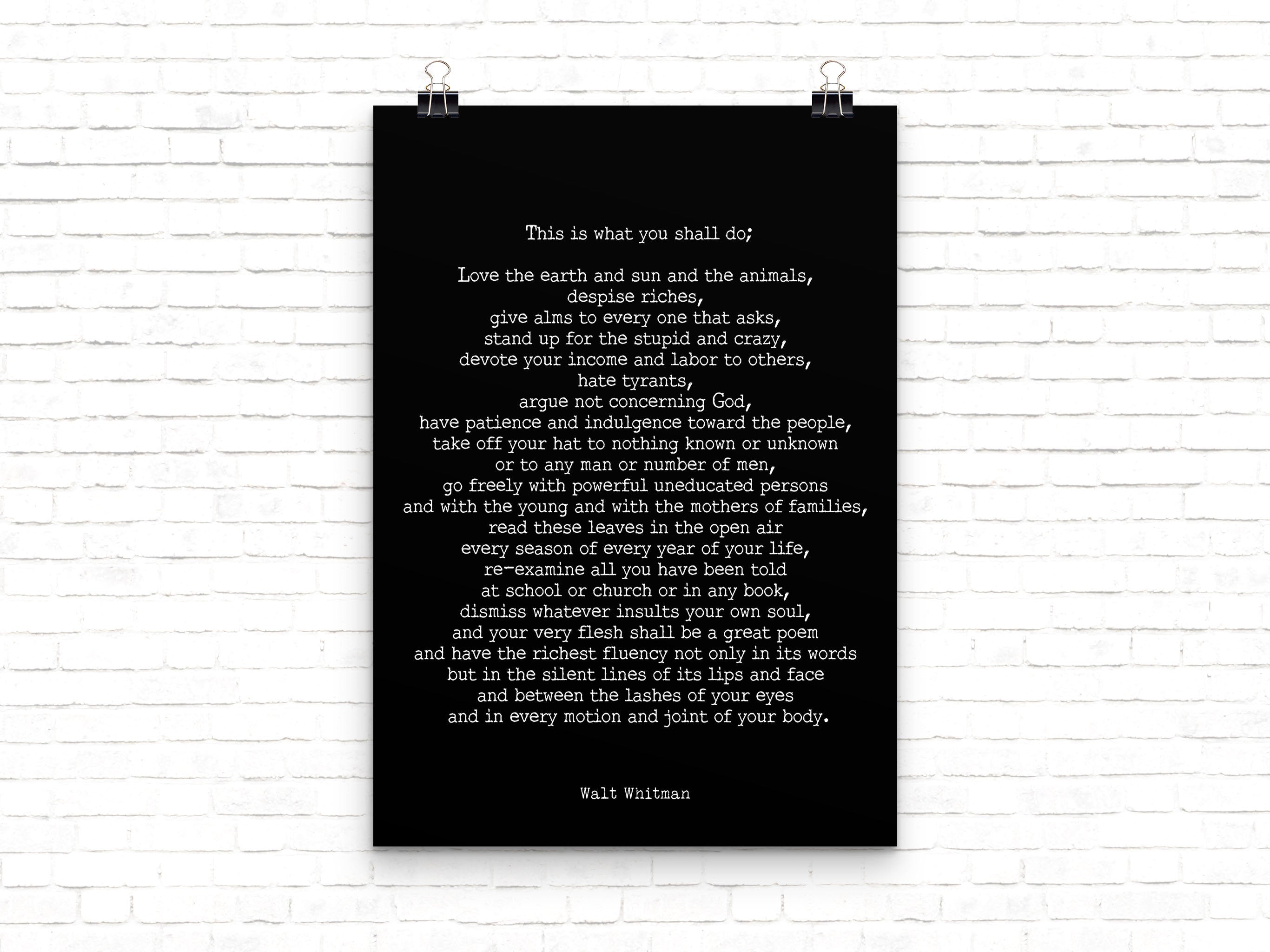 Walt Whitman Leaves of Grass Print, This Is What You Shall Do Inspirational Poem in Black & White for Home Wall Decor, Unframed - BookQuoteDecor