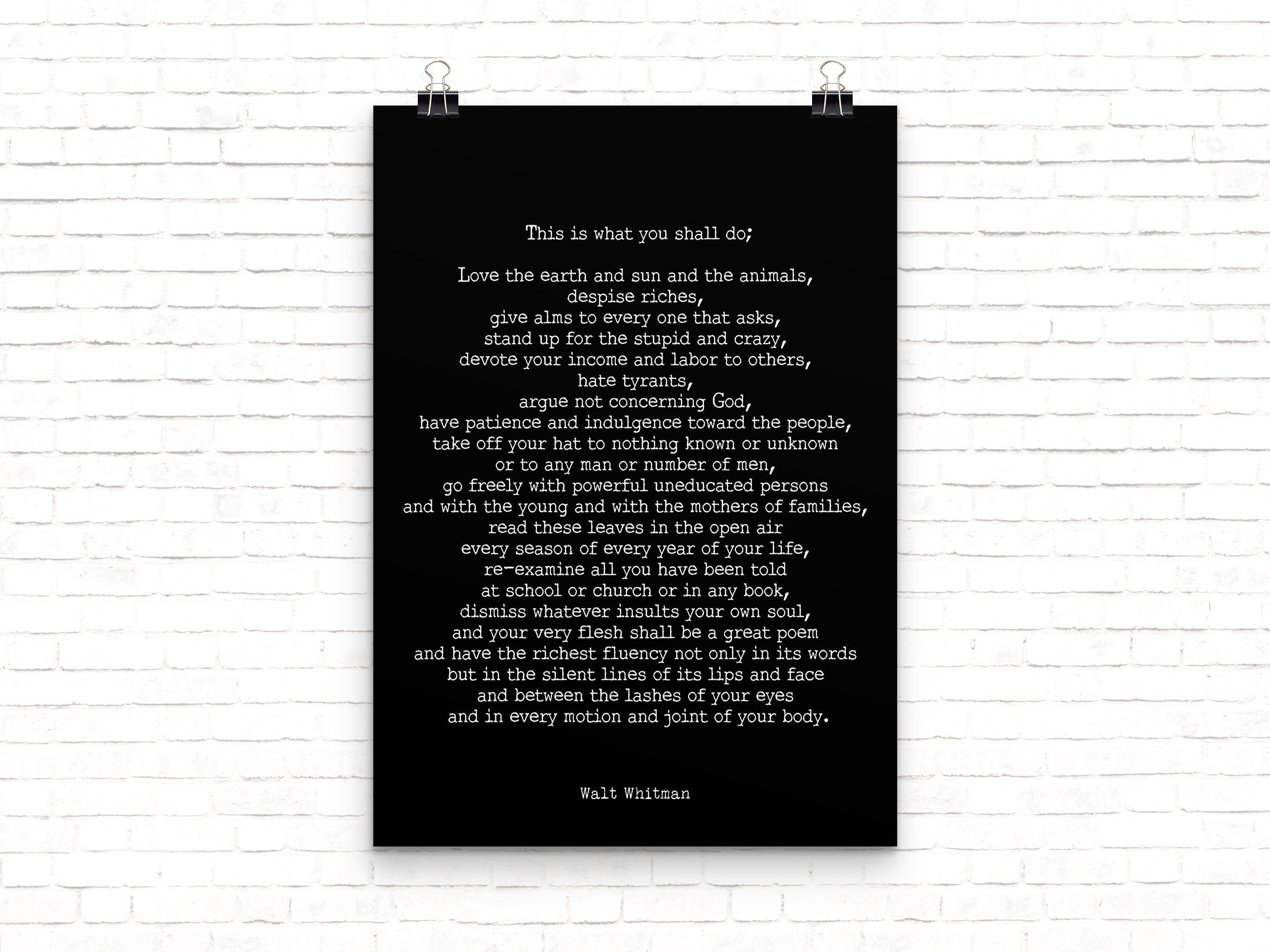 Walt Whitman Leaves of Grass Print, This Is What You Shall Do Inspirational Poem in Vintage or Black & White for Home Wall Decor