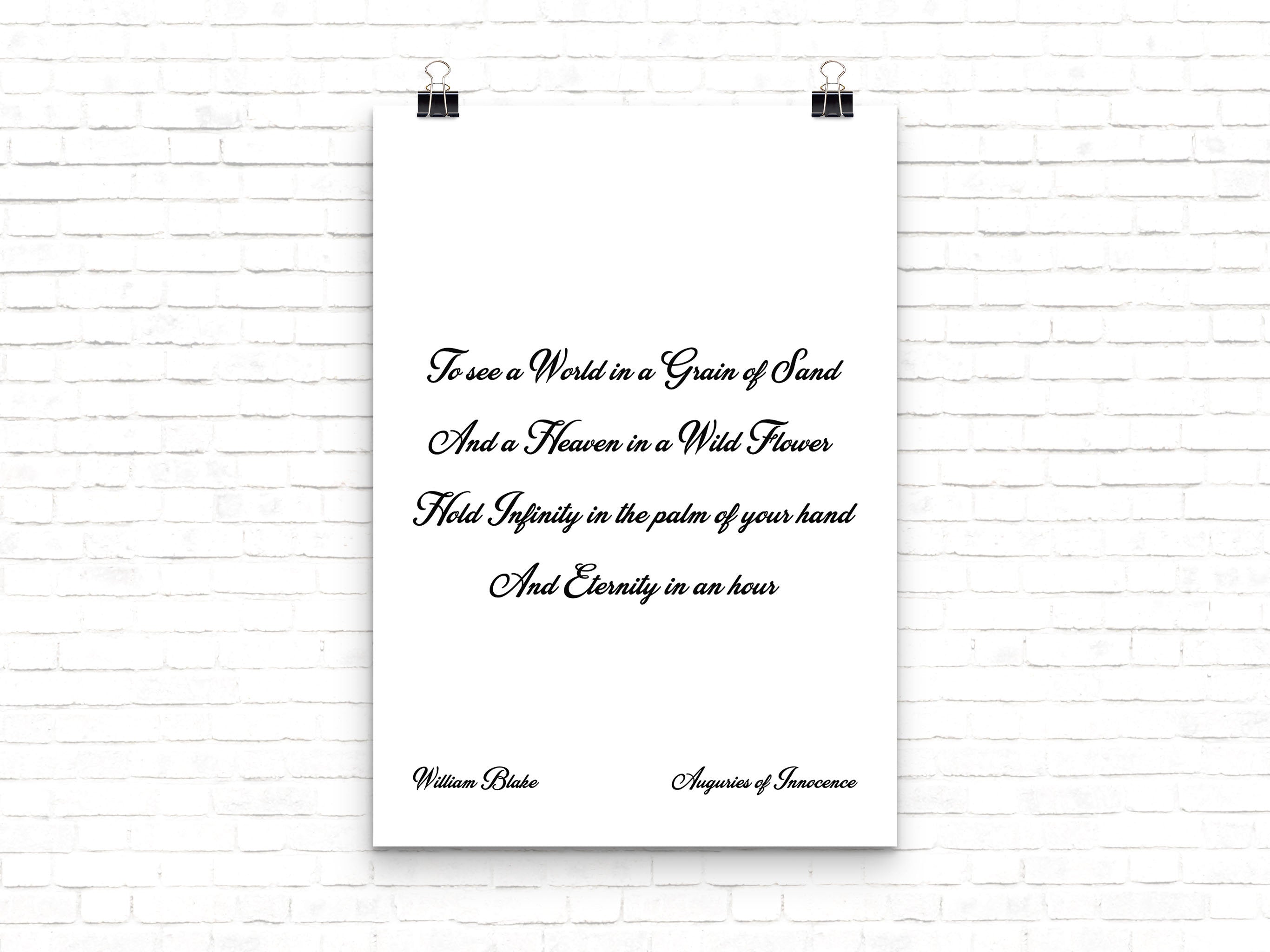 William Blake See The World in a Grain of Sand Poem Print, Inspirational Quote in Black & White for Home Wall Decor, Unframed - BookQuoteDecor