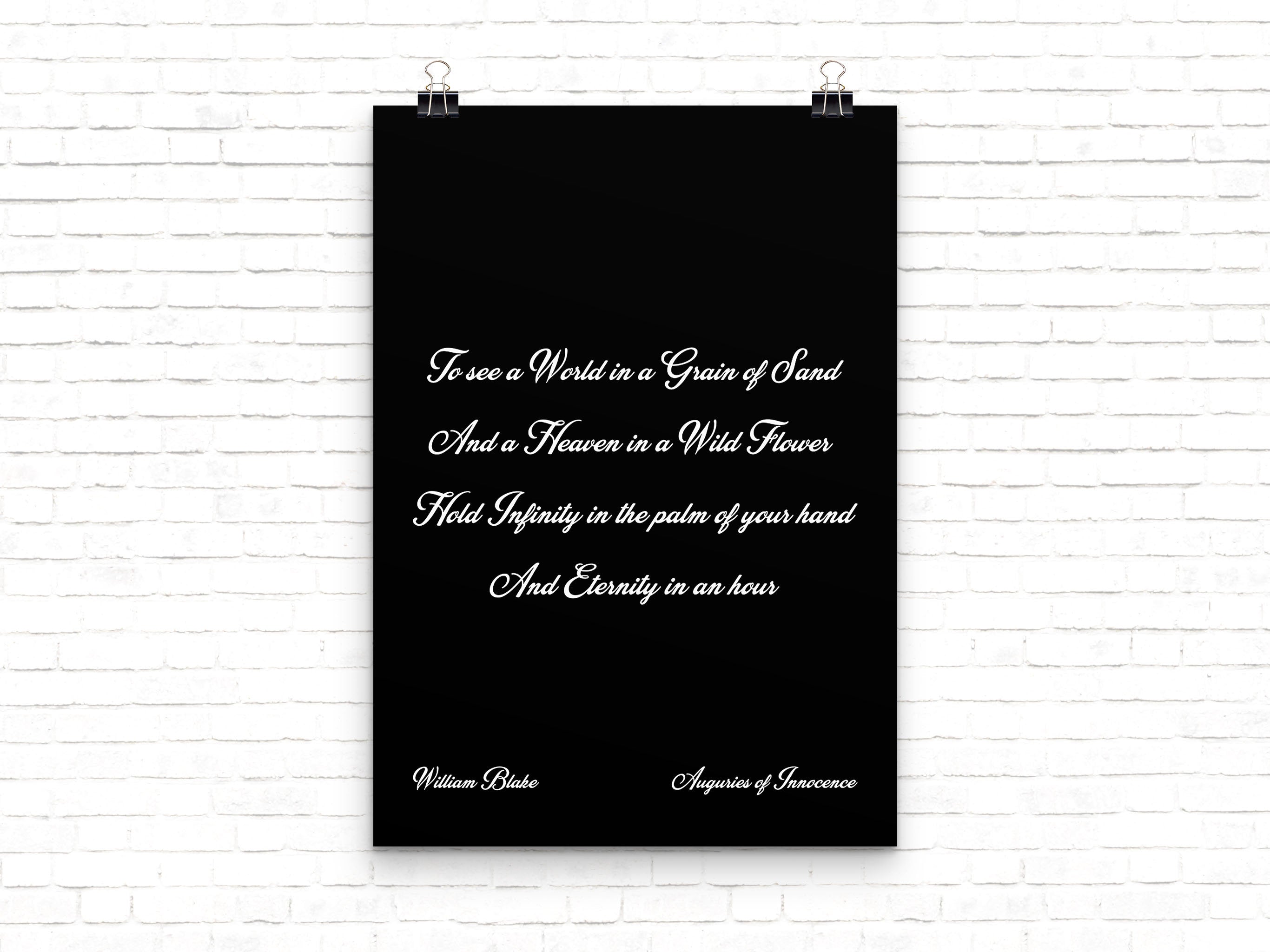 William Blake See The World in a Grain of Sand Poem Print, Inspirational Quote in Black & White for Home Wall Decor, Unframed - BookQuoteDecor