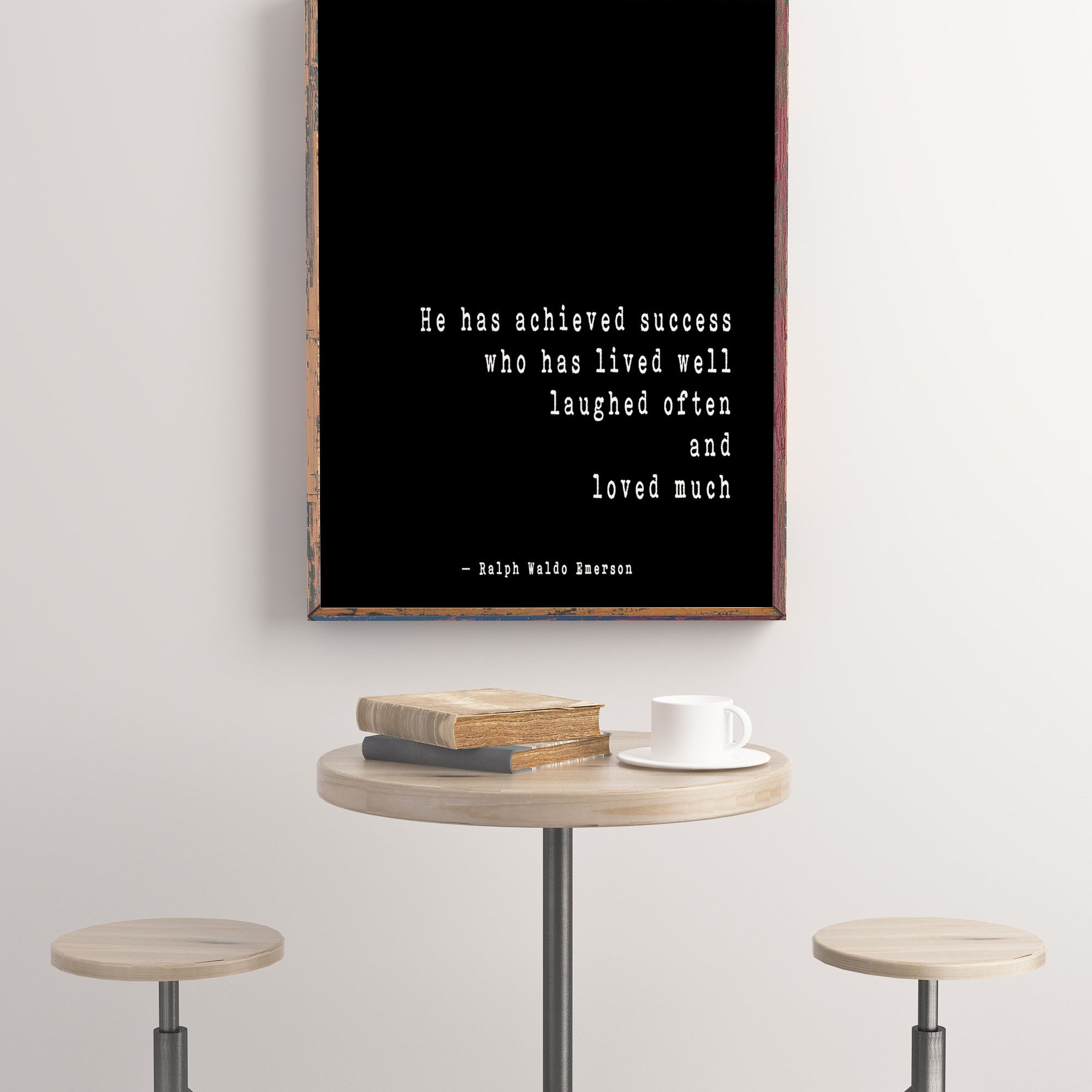 Ralph Waldo Emerson Inspirational Positive Success Quote, He Has Achieved Success Loved Laughed Art Print For Home Decor Unframed - BookQuoteDecor