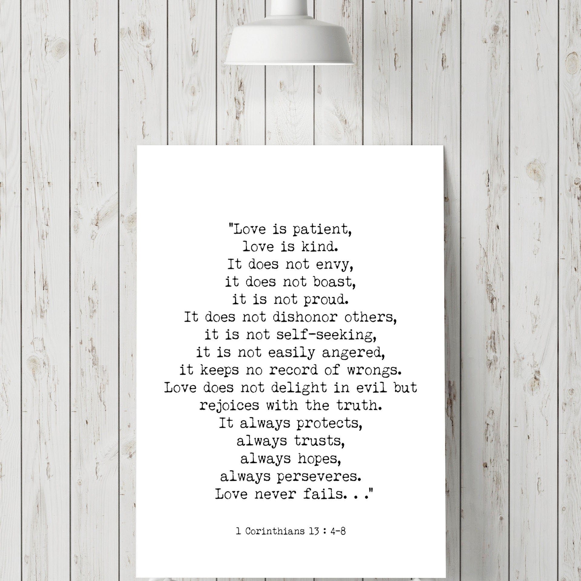 Bible Verse 1 Corinthians 13 Quote Print, Love is Patient Wall Art in Black & White