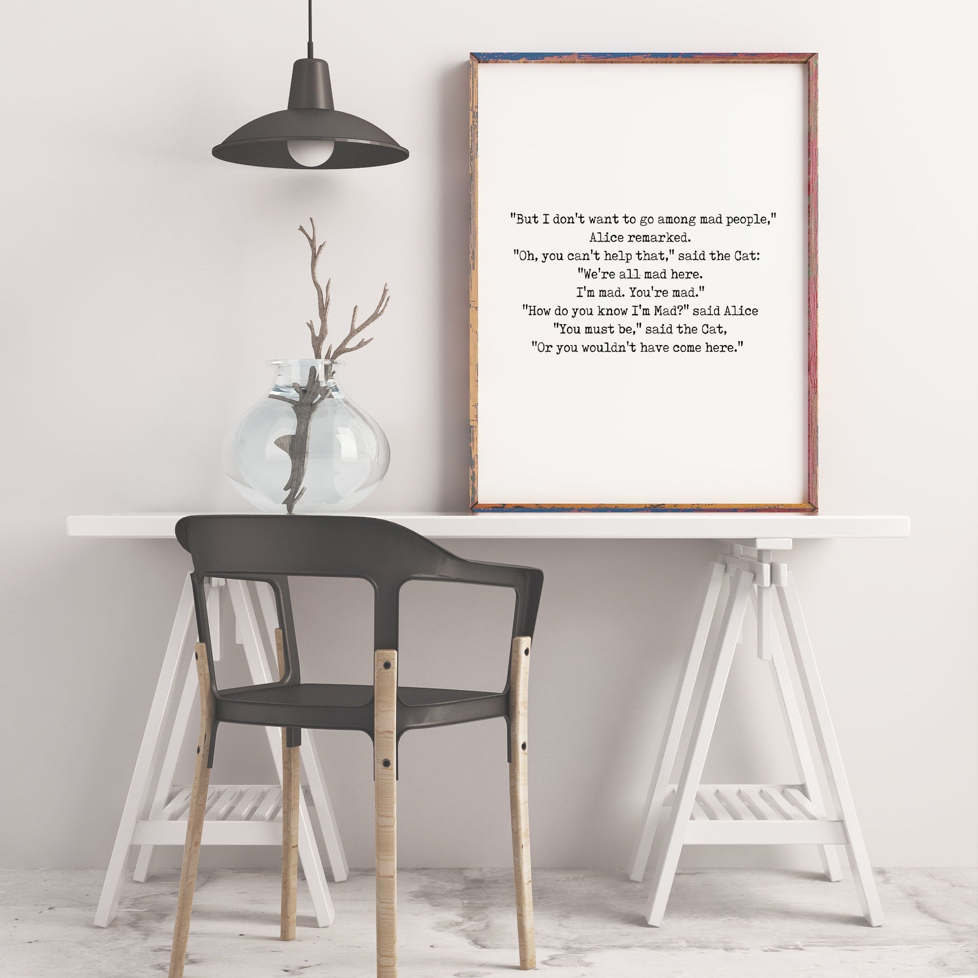 We're All Mad Here Wall Art Print from Alice in Wonderland, Lewis Carroll Quote Print for Black & White Office wall art Unframed - BookQuoteDecor