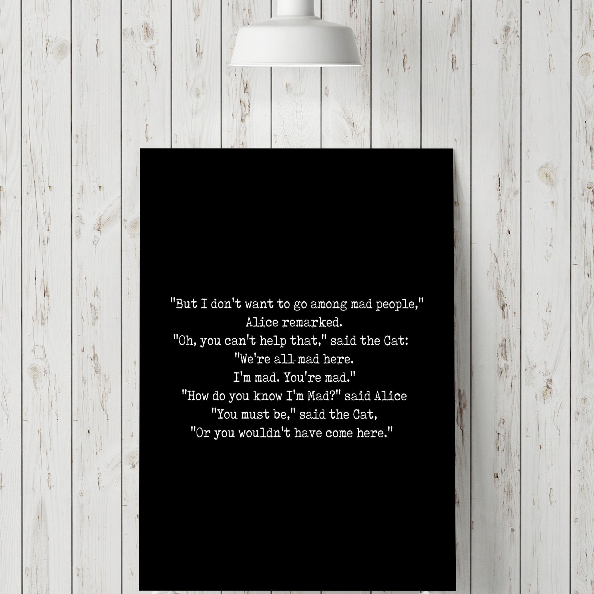 We're All Mad Here Wall Art Print from Alice in Wonderland, Lewis Carroll Quote Print for Black & White Office wall art Unframed - BookQuoteDecor