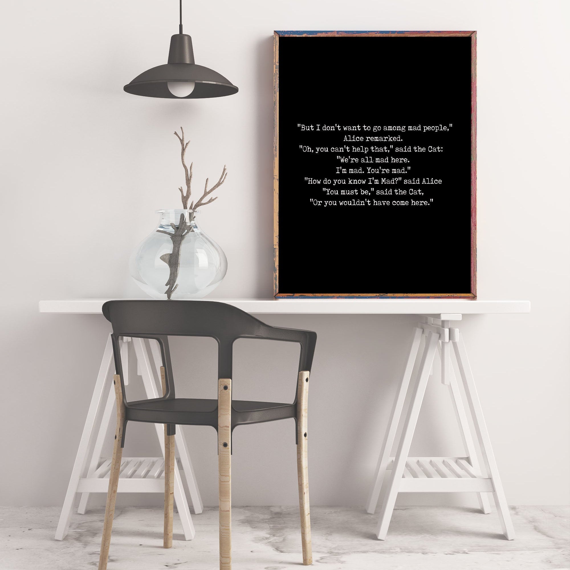 We're All Mad Here Wall Art Print from Alice in Wonderland, Lewis Carroll Quote Print for Black & White Office wall art Unframed - BookQuoteDecor