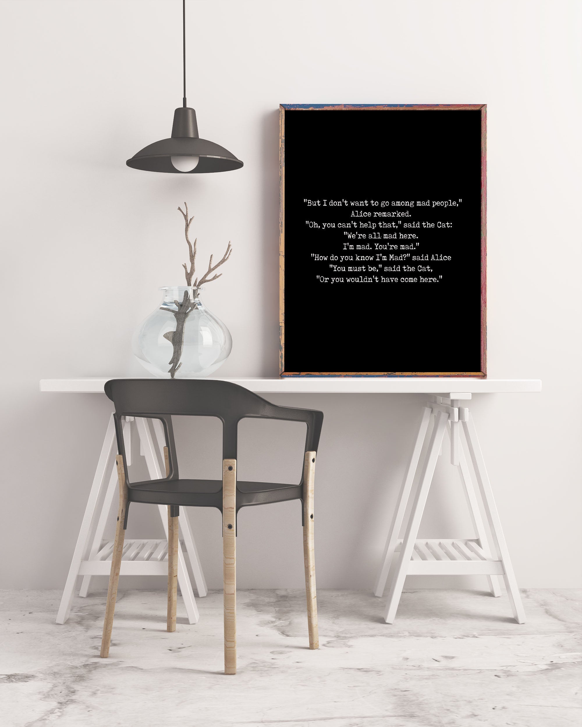 We're All Mad Here Wall Art Print from Alice in Wonderland, Lewis Carroll Quote Print for Black & White Office wall art Unframed - BookQuoteDecor