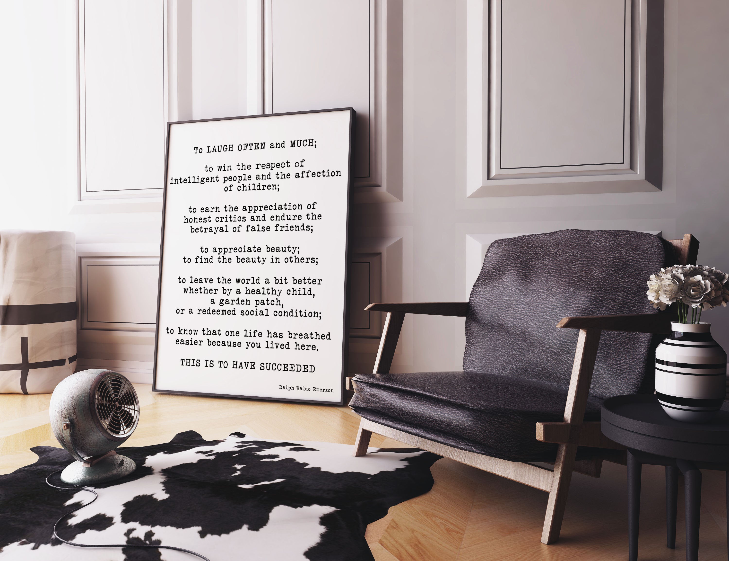 Ralph Waldo Emerson Framed Art -Inspirational Quote Print Featuring A Emerson Quote, Black & White Wall Art Quote Print, My Wish For You - BookQuoteDecor