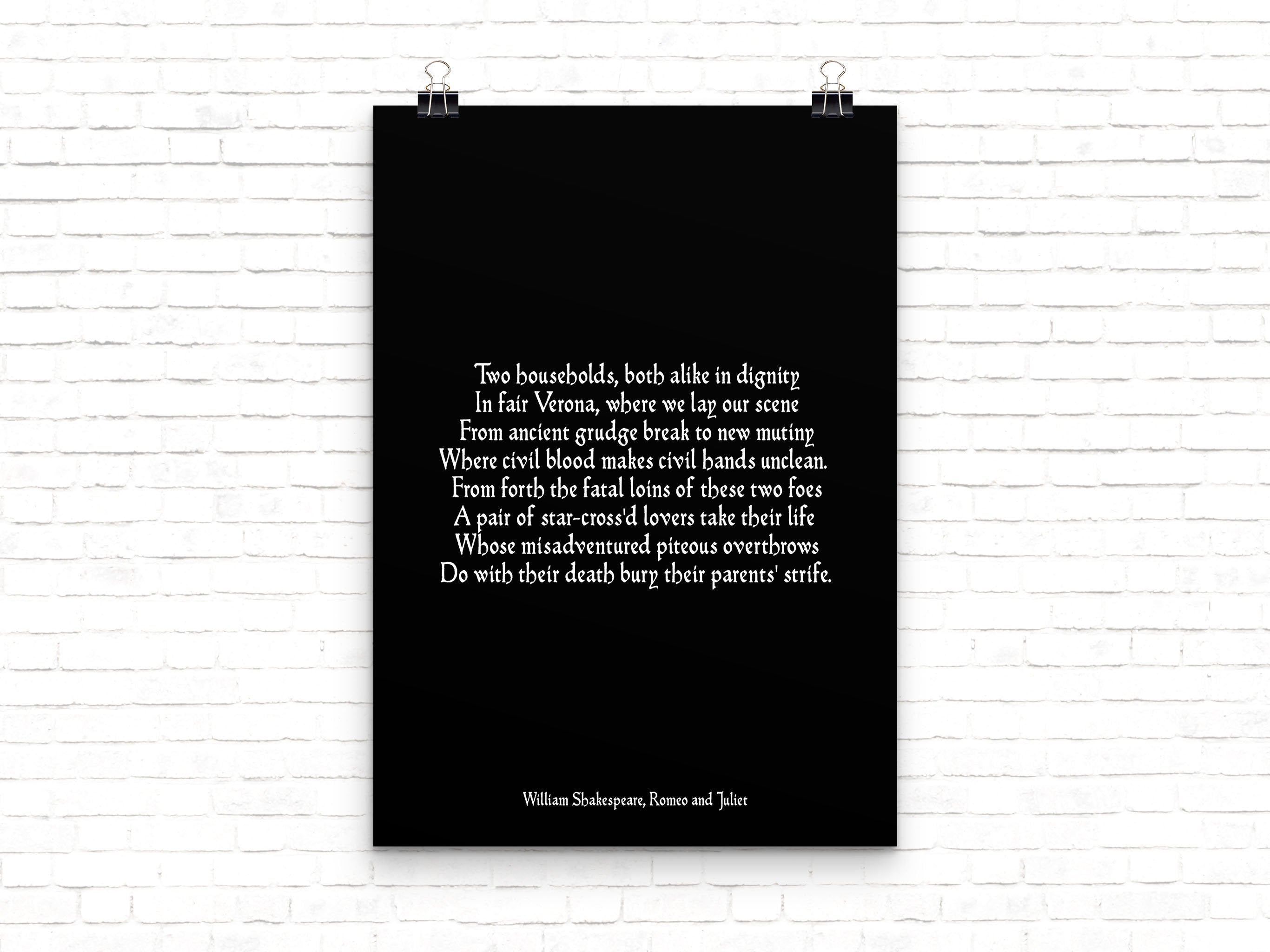 Romeo and Juliet Print, Two Households, Shakespeare Print, Opening Lines, Black & White Art, Shakespeare Quote Love Print Unframed - BookQuoteDecor