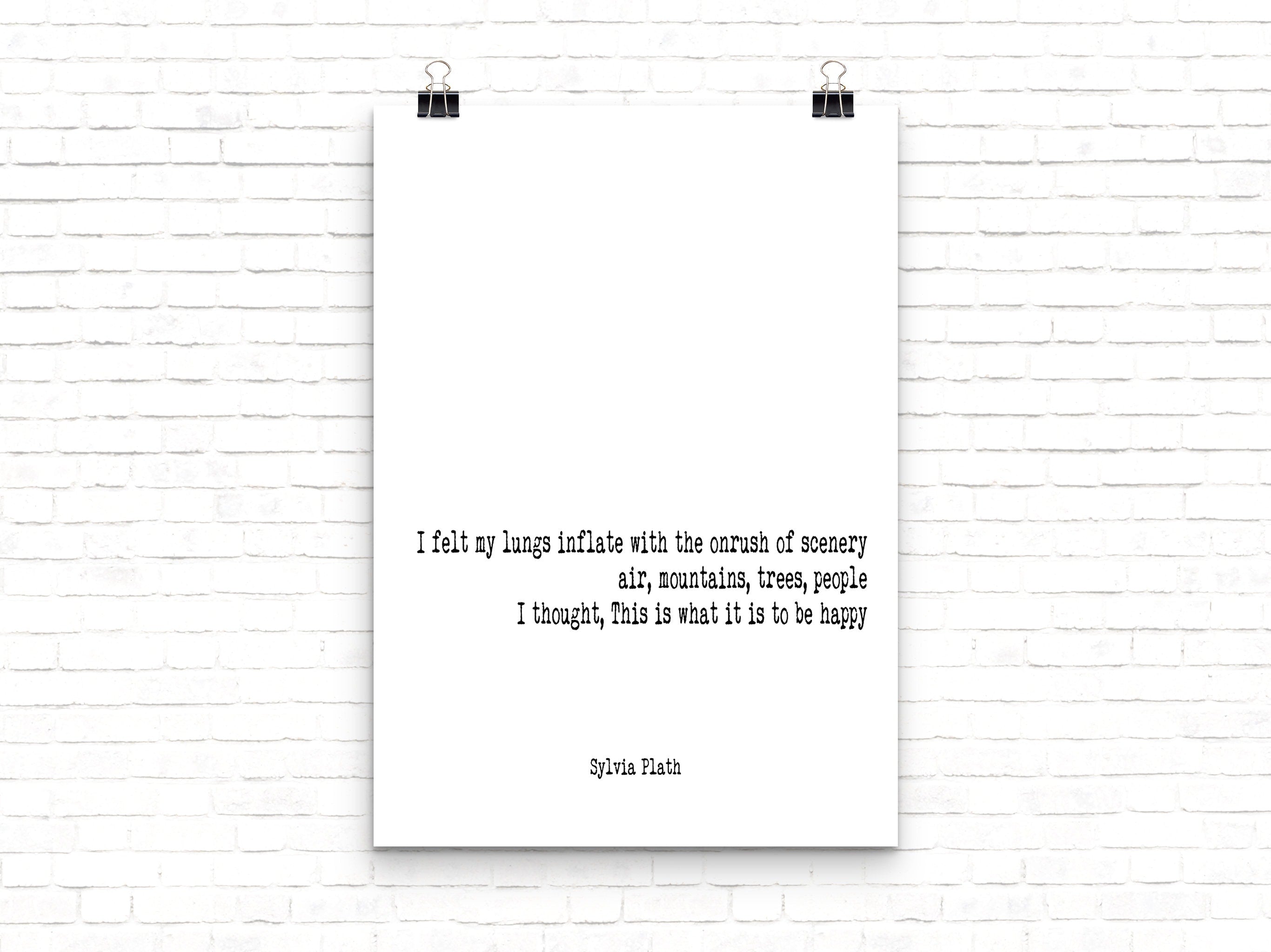 The Bell Jar Sylvia Plath Quote Print, I Felt My Lungs Inflate With The On Rush Of Scenery, Unframed and Framed Art Gift