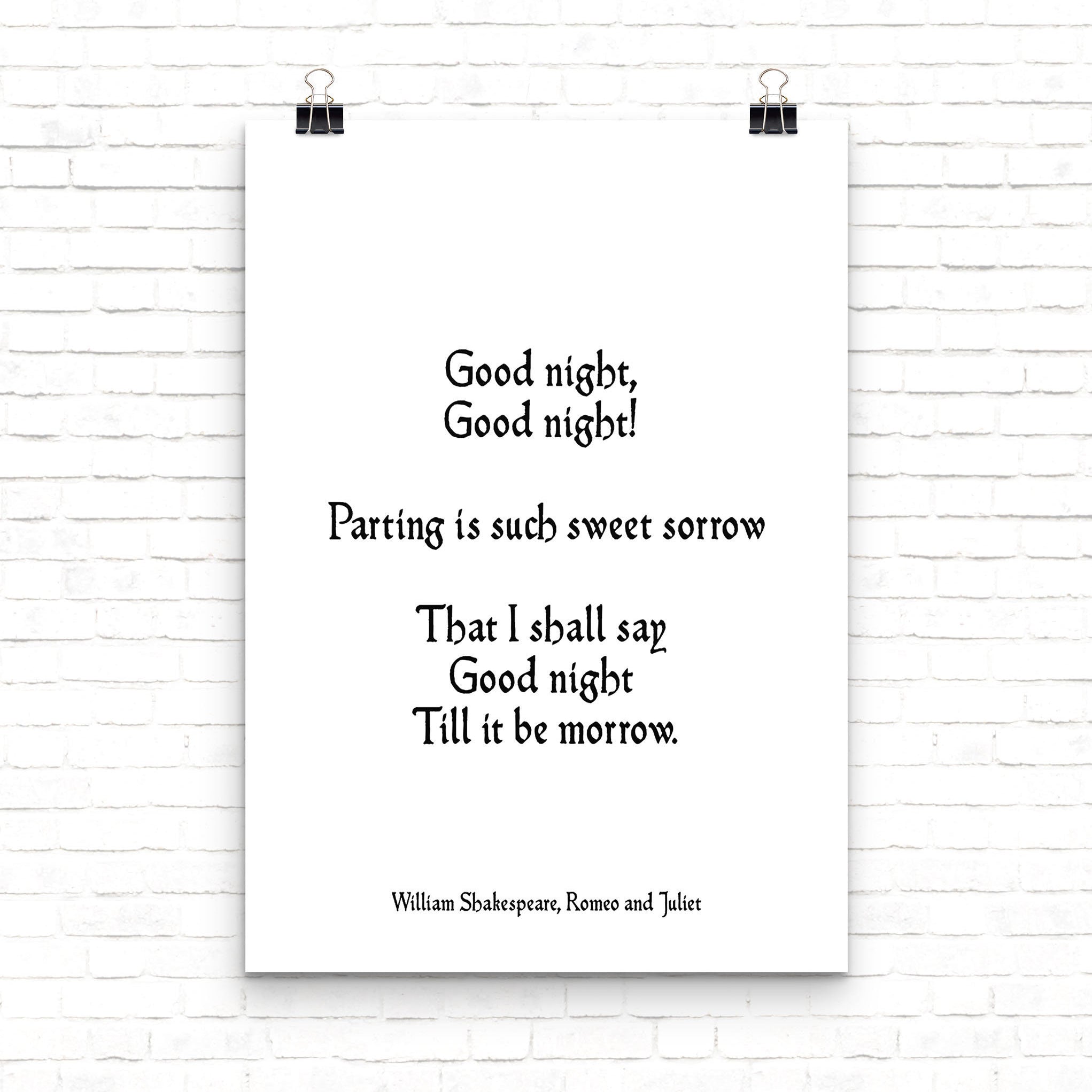 Romantic Gift Love Quote Romeo & Juliet, Black and White Wall Art Above Bed Decor, Shakespeare Love Print Unframed - BookQuoteDecor