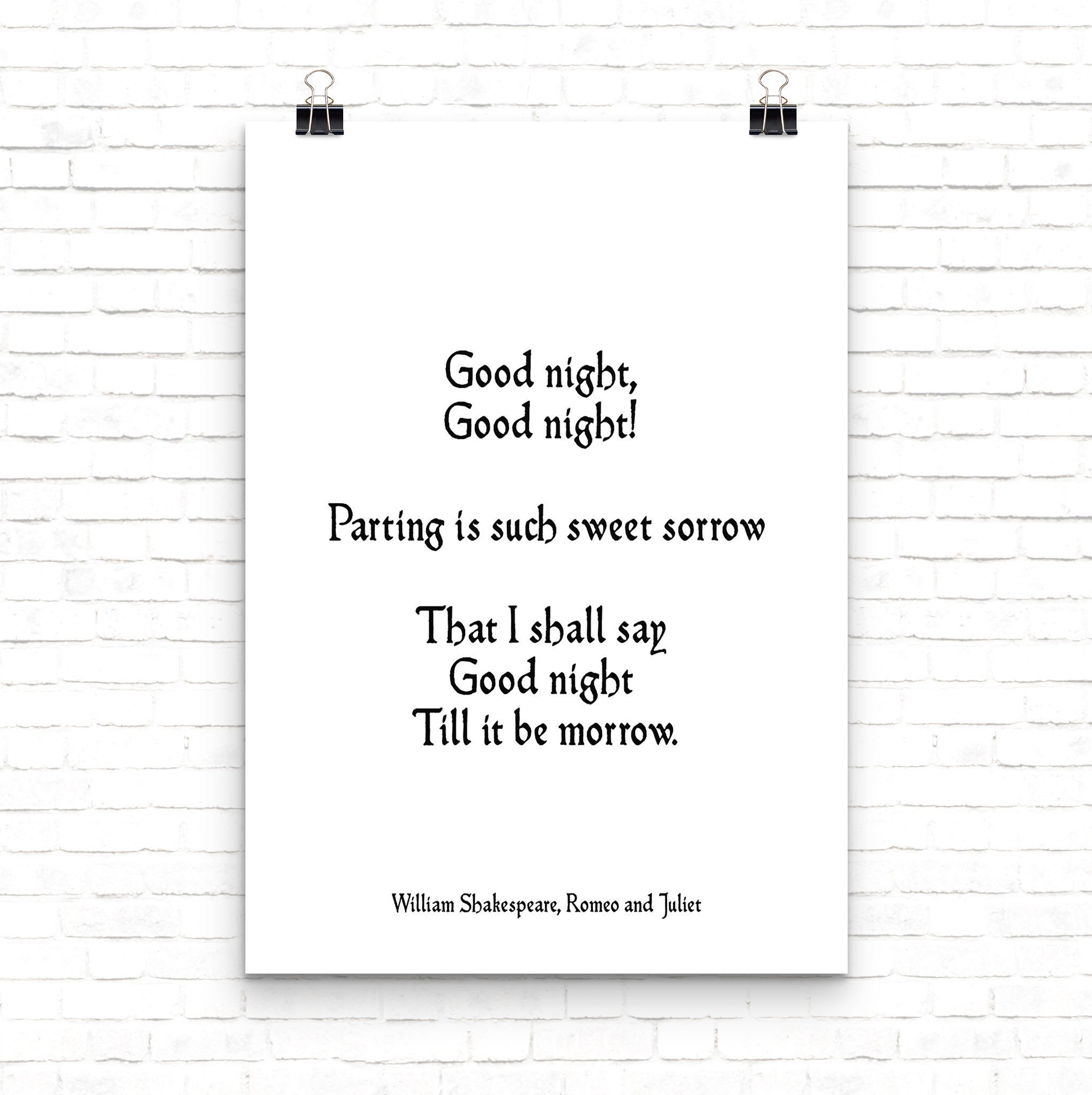 Romantic Gift Love Quote Romeo & Juliet, Black and White Wall Art Above Bed Decor, Shakespeare Love Print Unframed - BookQuoteDecor