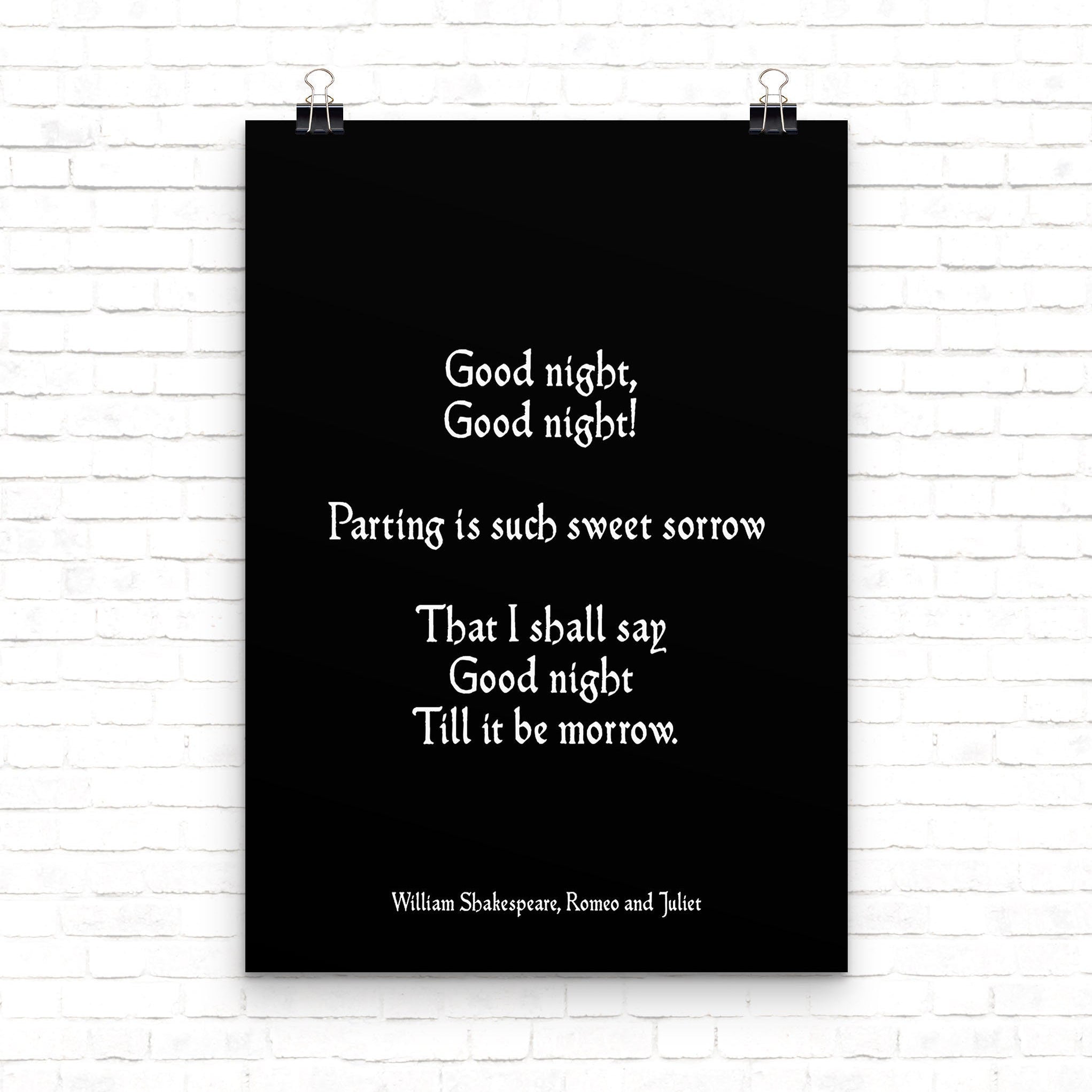 Romeo and Juliet Good Night Wall Art Prints, Unframed Black & White Art
