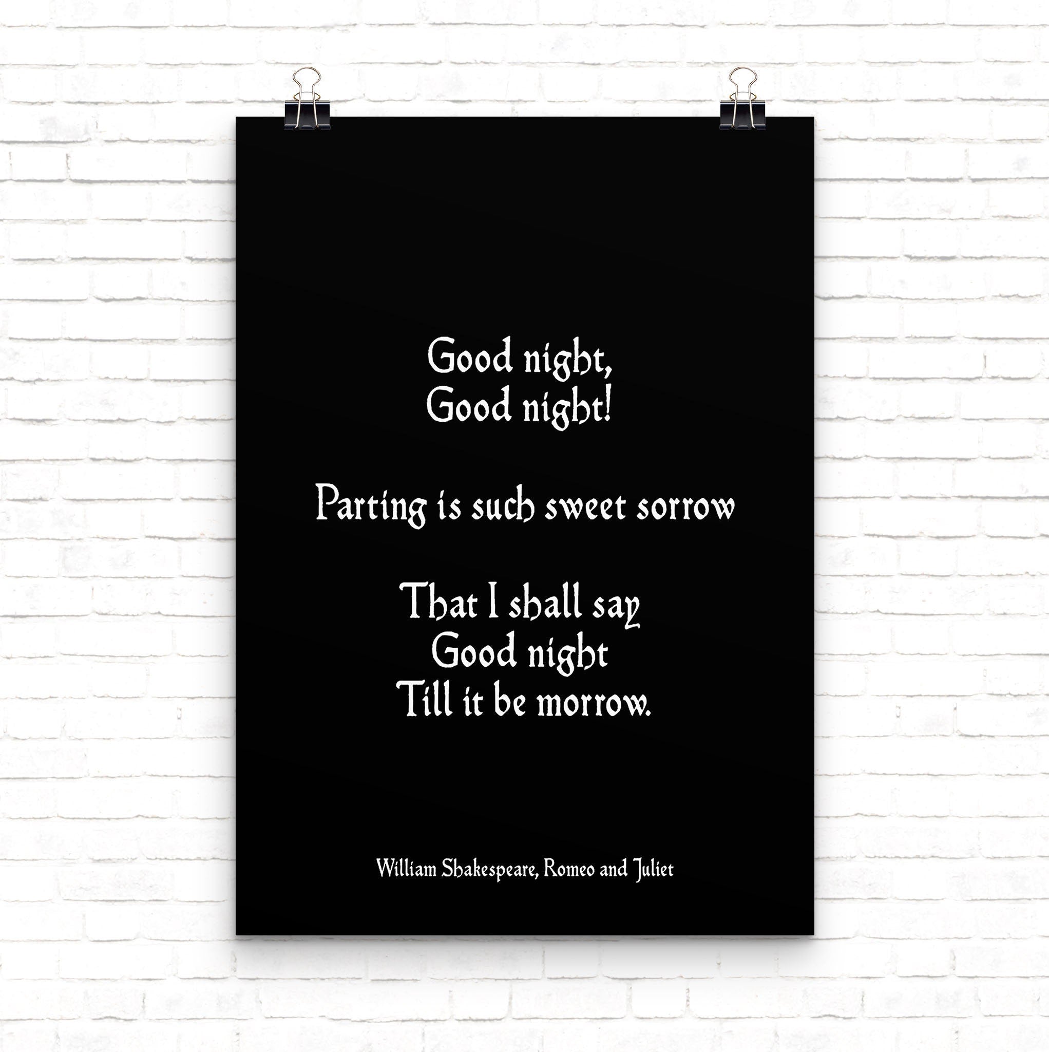 Romeo and Juliet Good Night Wall Art Prints, Unframed Black & White Art
