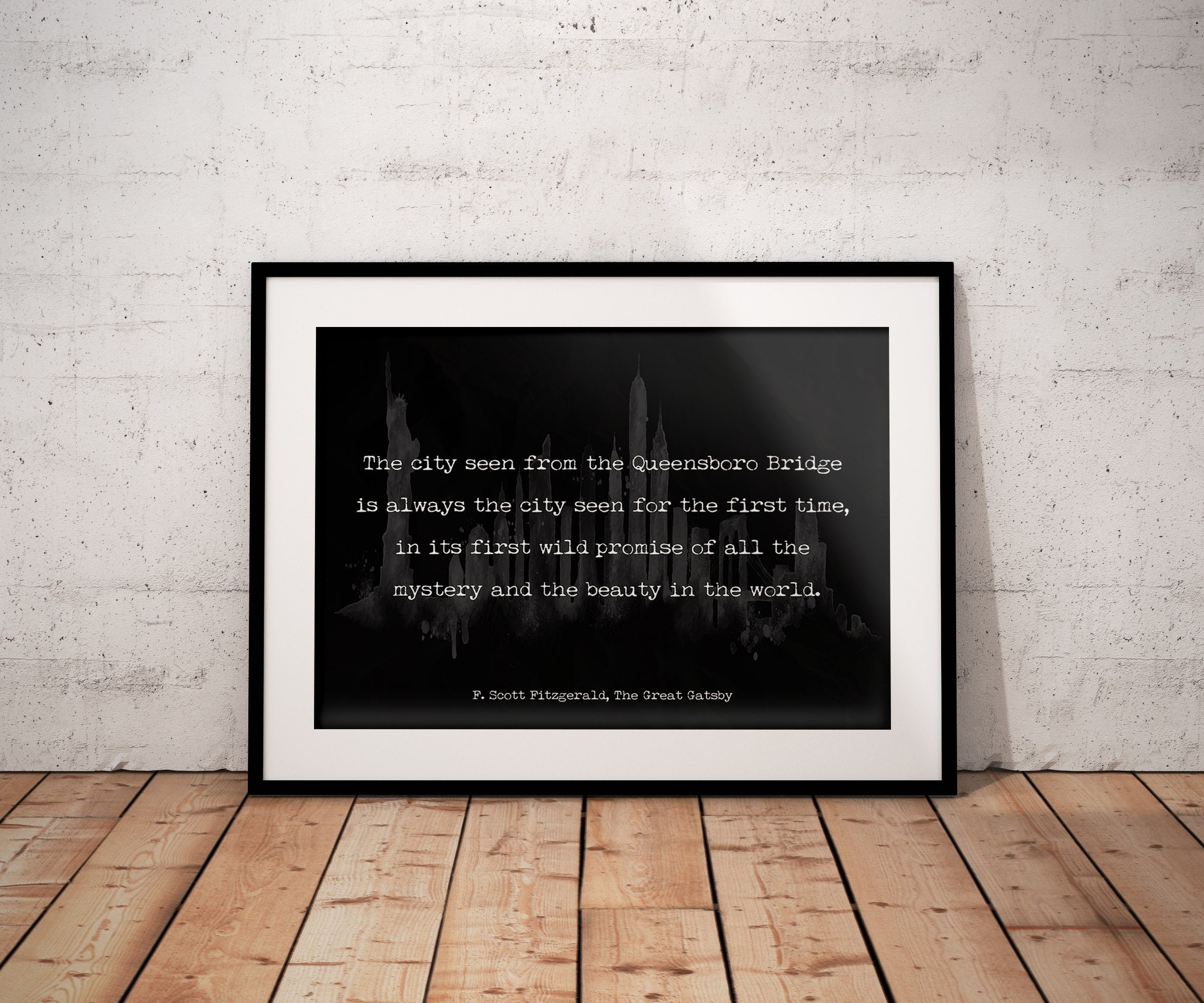 F Scott Fitzgerald NYC Quote Print, The Great Gatsby New York Minimalist Art Unframed in Black & White for Living Room or Office Wall Decor