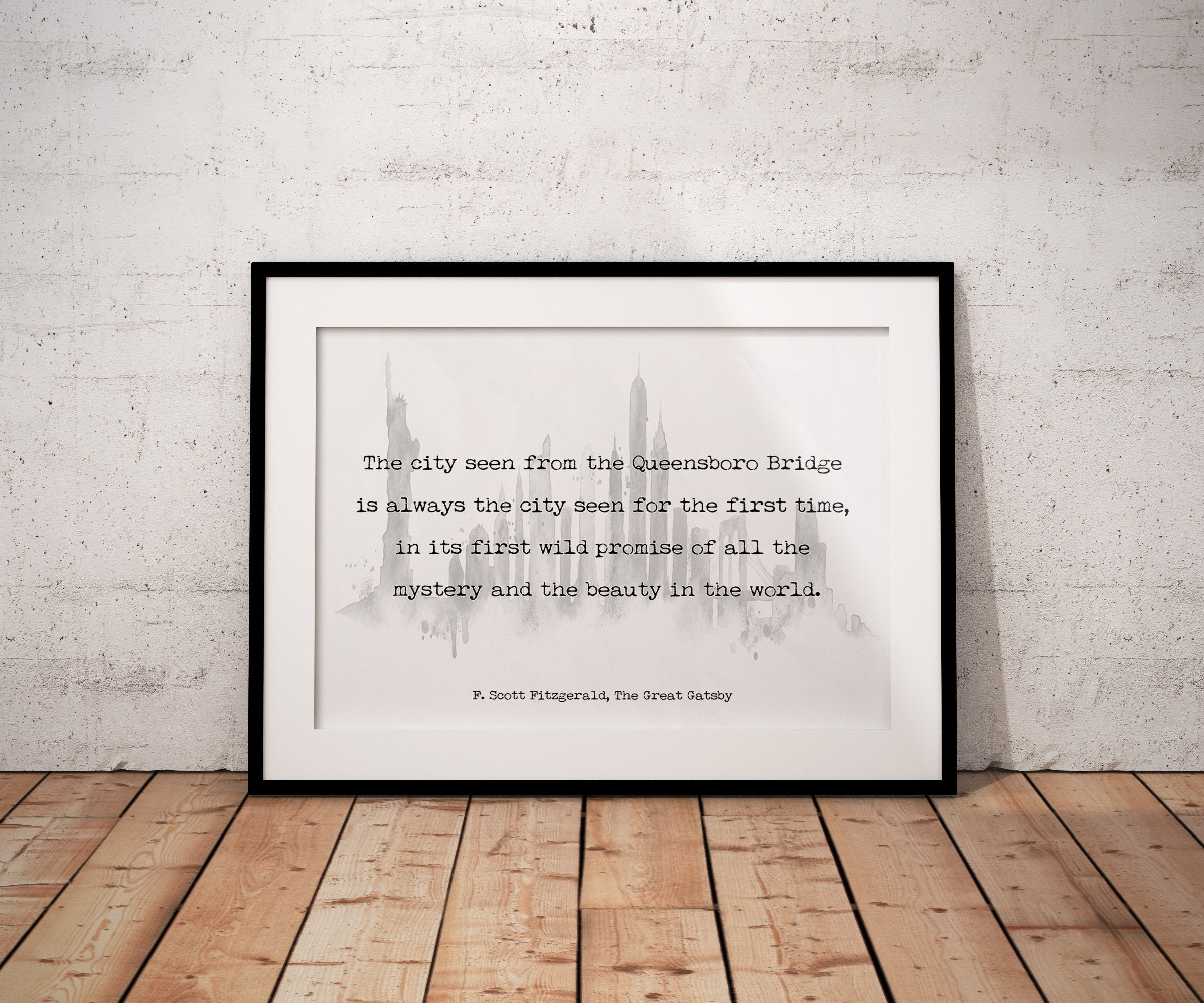 F Scott Fitzgerald NYC Quote Print, The Great Gatsby New York Minimalist Art Unframed in Black & White for Living Room or Office Wall Decor