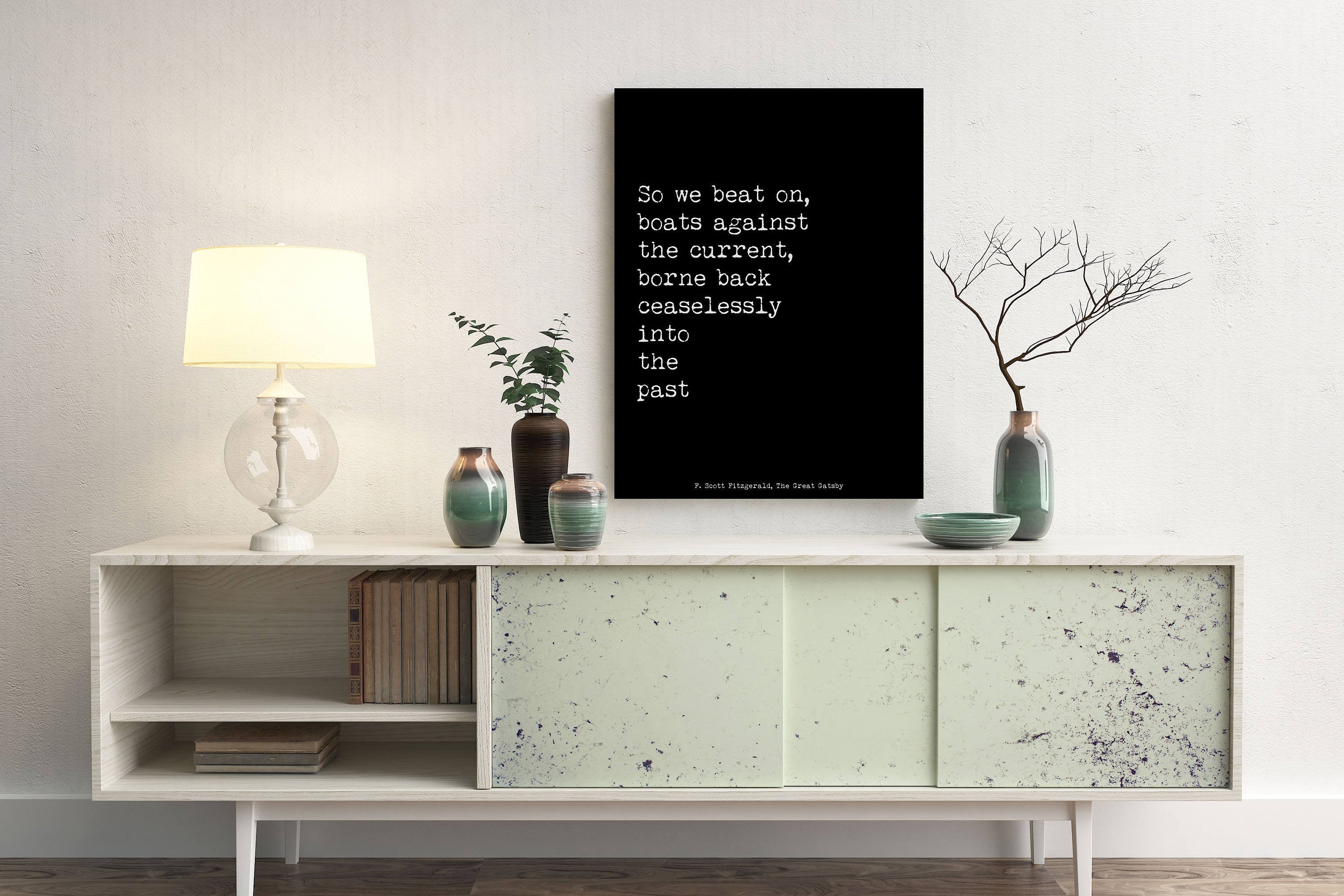 Inspirational Print F Scott Fitzgerald Boats Against The Current Great Gatsby Quote, Unframed & Framed Minimalist Artwork