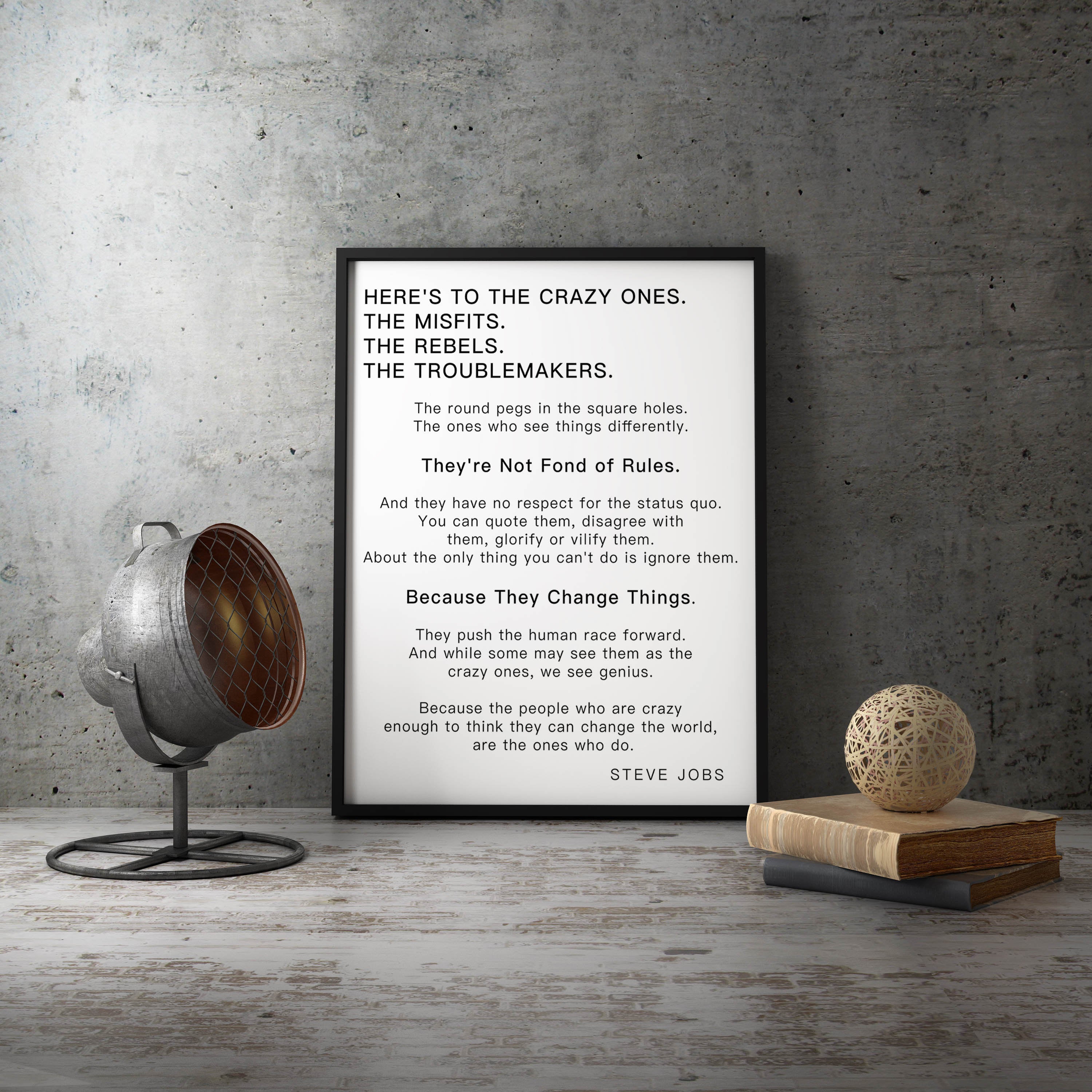 Steve Jobs Inspirational Quote Print, Here's to the crazy ones, Inspiring, Office Decor, Motivational Decor Print Unframed - BookQuoteDecor