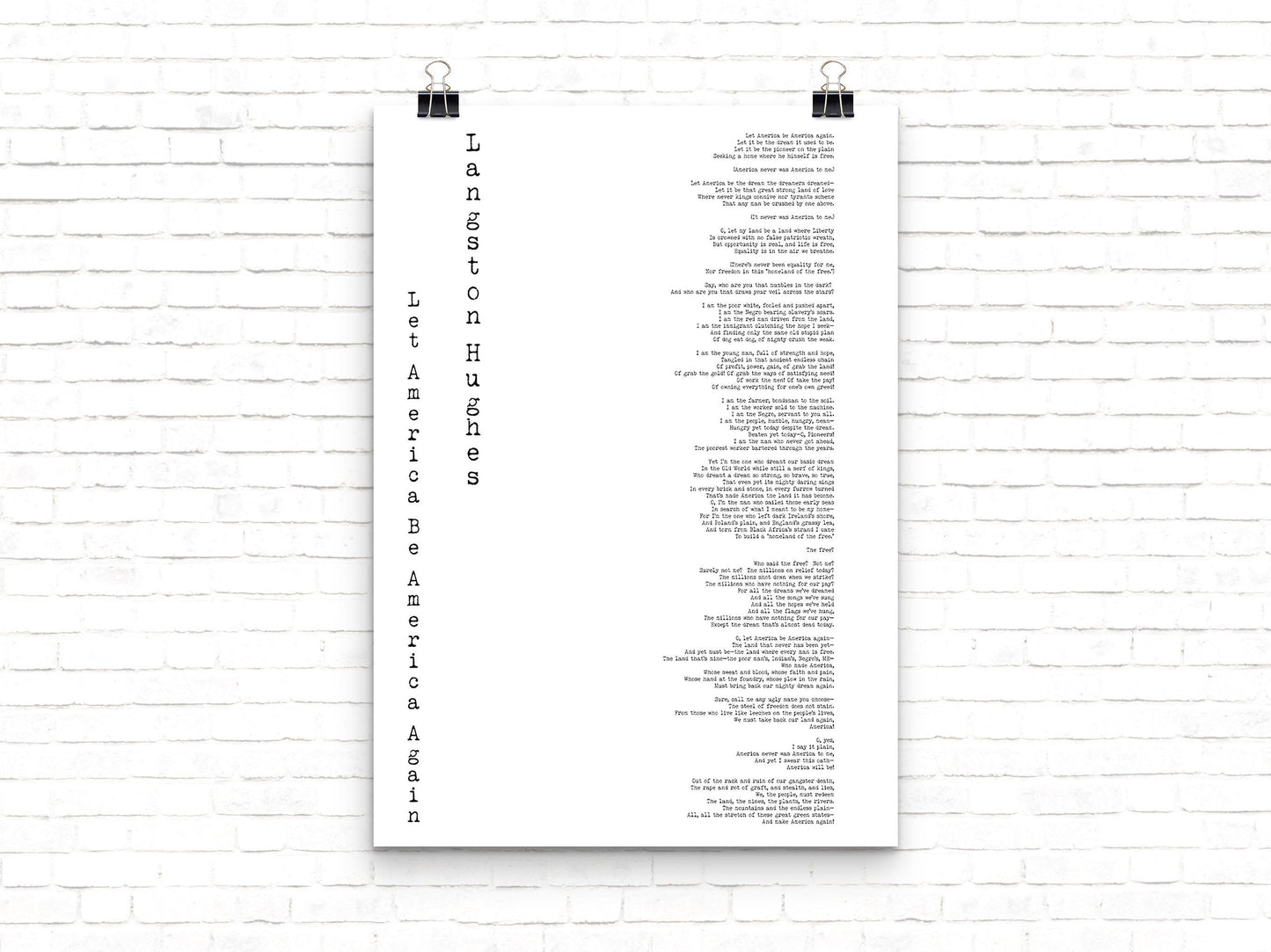 America Poem Langston Hughes Print - BookQuoteDecor