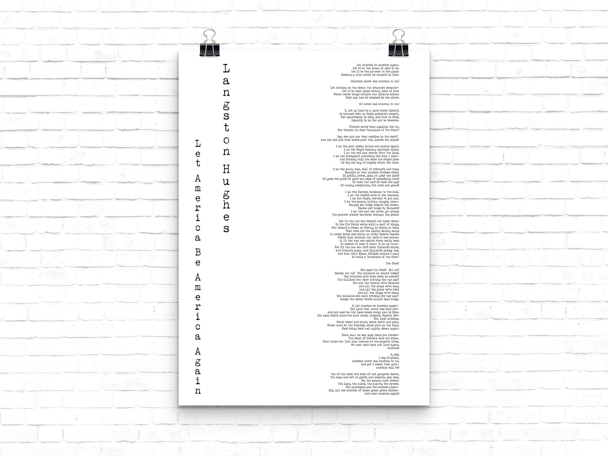 America Poem Langston Hughes Print - BookQuoteDecor
