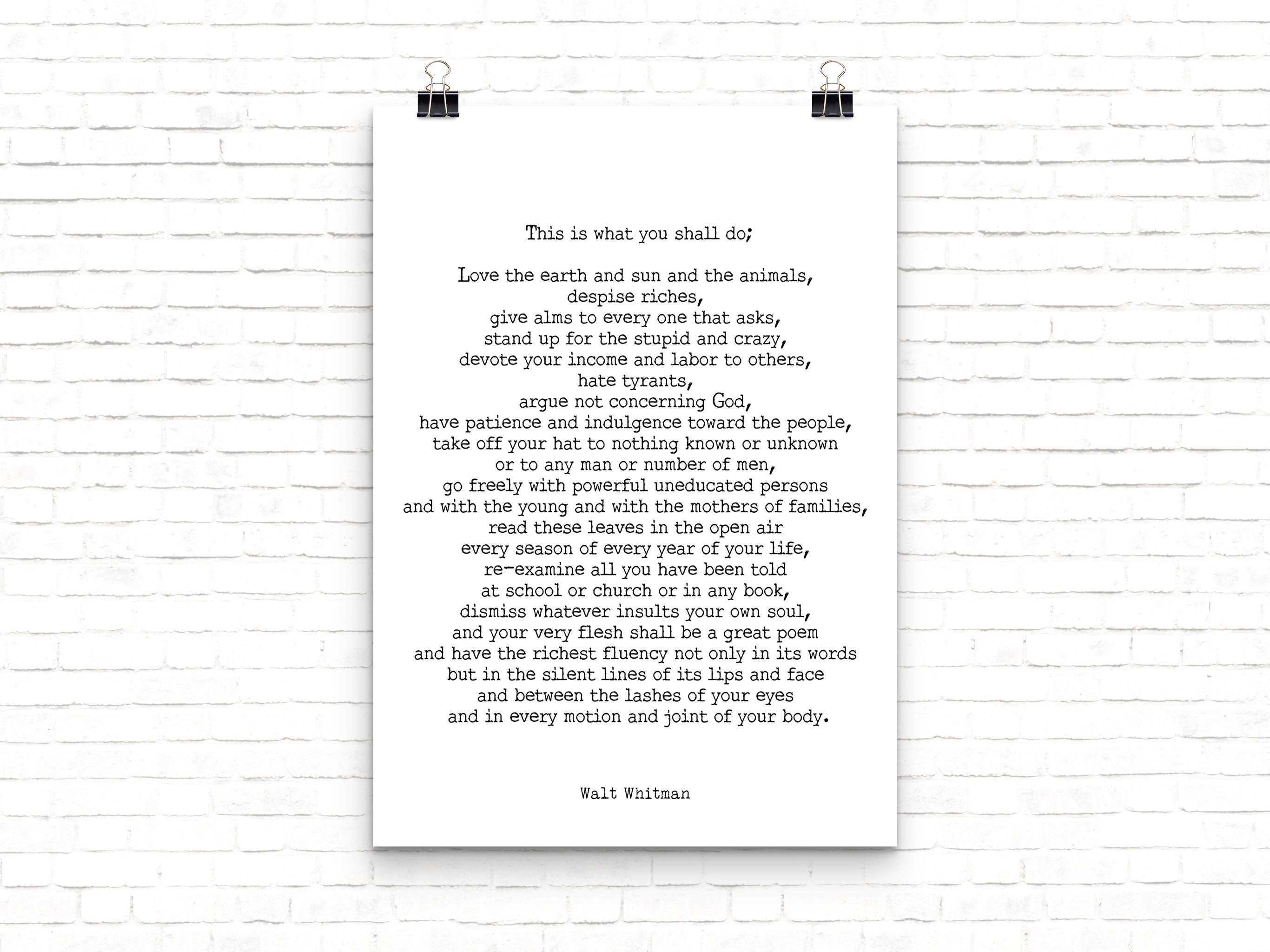 Walt Whitman Leaves of Grass Print, This Is What You Shall Do Inspirational Poem in Black & White for Home Wall Decor, Unframed - BookQuoteDecor