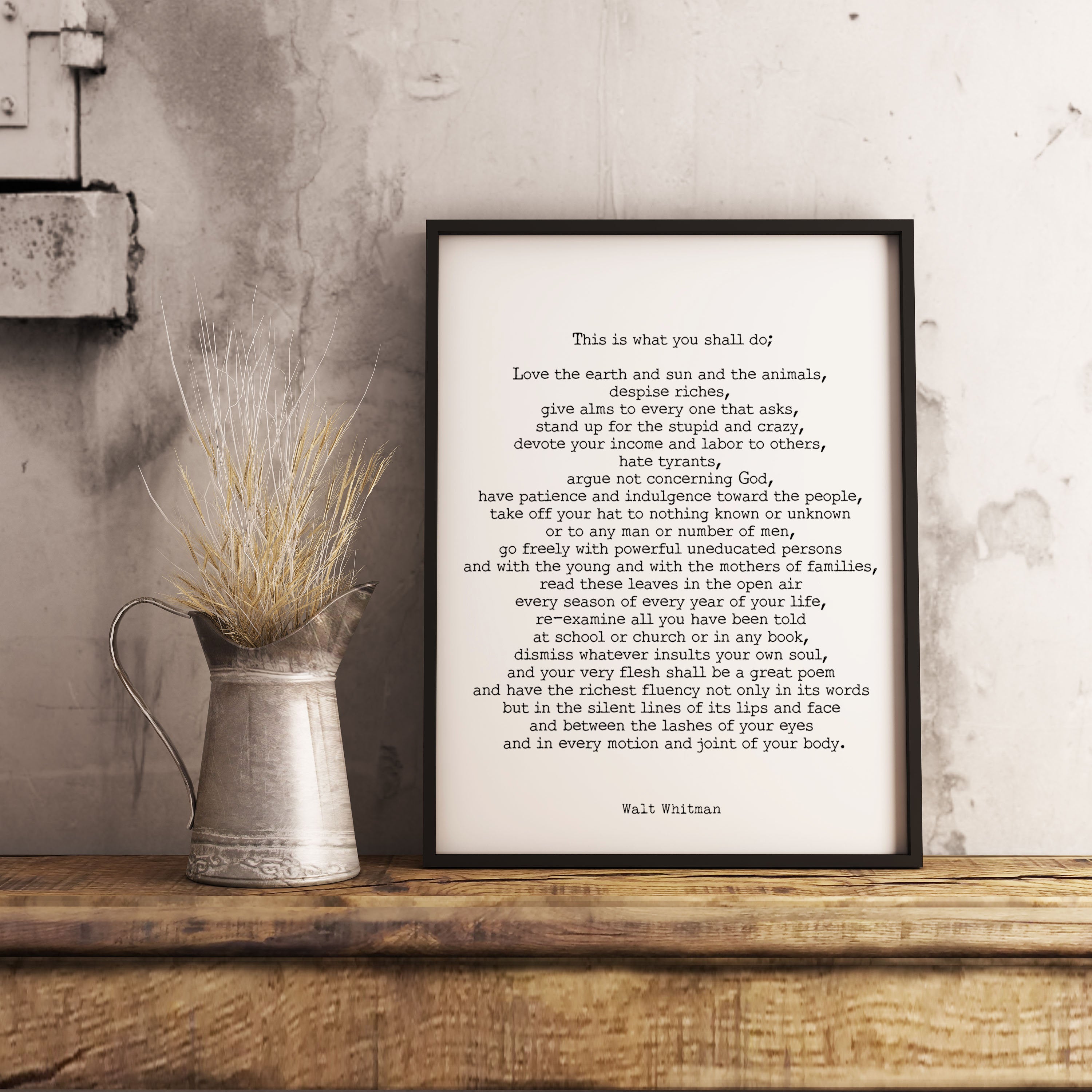 Walt Whitman Leaves of Grass Print, This Is What You Shall Do Inspirational Poem in Black & White for Home Wall Decor, Unframed - BookQuoteDecor