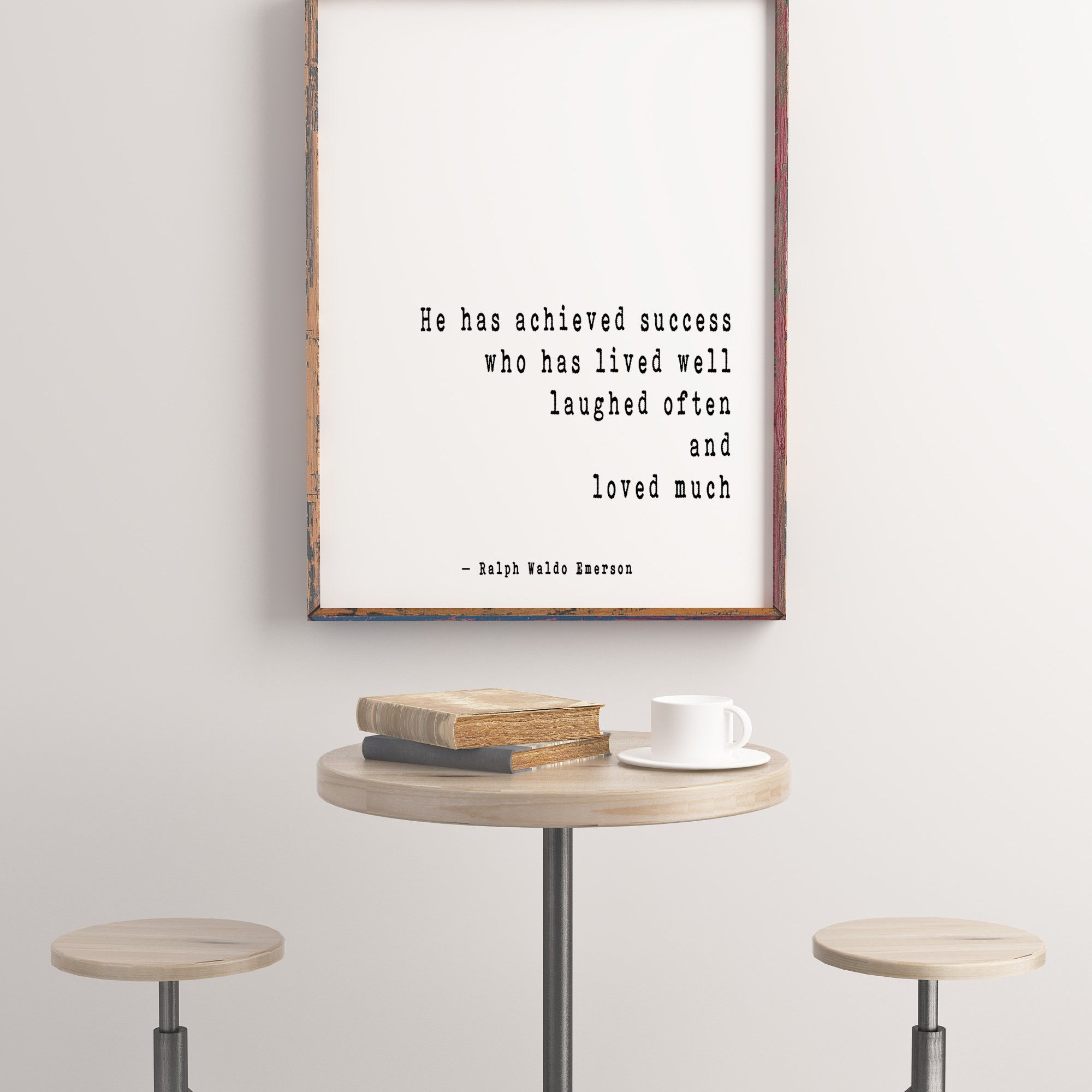 Ralph Waldo Emerson Inspirational Positive Success Quote, He Has Achieved Success Loved Laughed Art Print For Home Decor Unframed - BookQuoteDecor