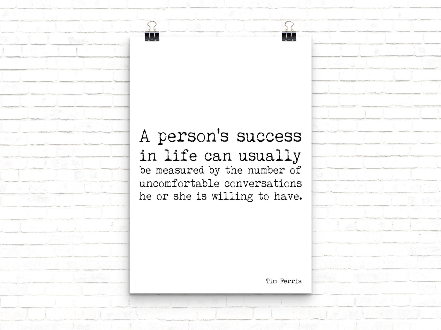 Tim Ferris Success Quote Print, Black & White Motivation Print, Inspirational Poster for Office Wall Art Unframed - BookQuoteDecor