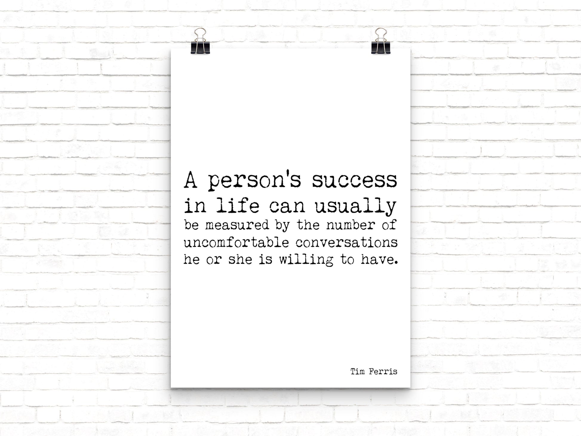 Tim Ferris Success Quote Print, Black & White Motivation Print, Inspirational Poster for Office Wall Art Unframed - BookQuoteDecor