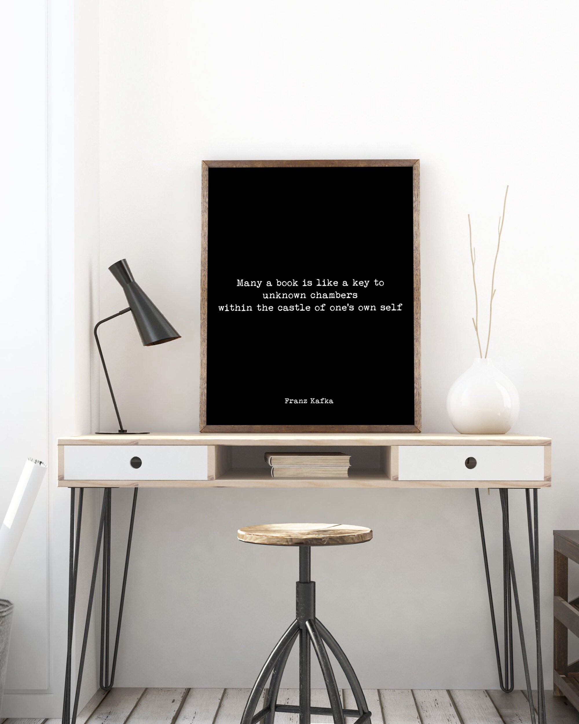 Many A Book Is Like A Key Franz Kafka Framed or Unframed Quote Print, Wall art Prints in Black & White