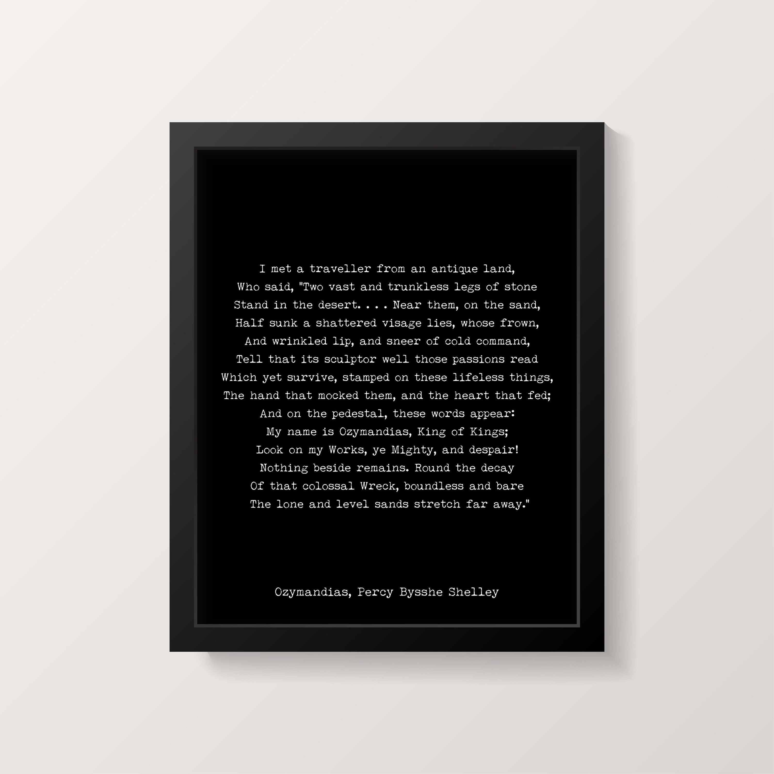 Ozymandias Poem Print, Percy Bysshe Shelley Poetry Poster in Black & White for Home Wall Decor, Unframed - BookQuoteDecor