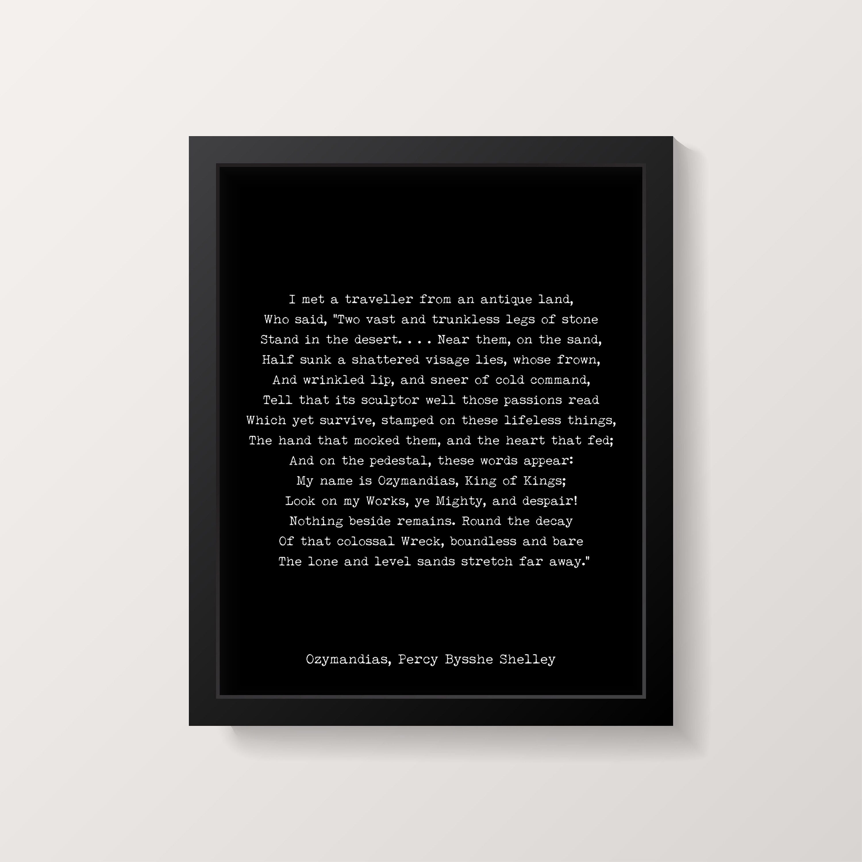 Ozymandias Poem Print, Percy Bysshe Shelley Poetry Poster in Black & White for Home Wall Decor