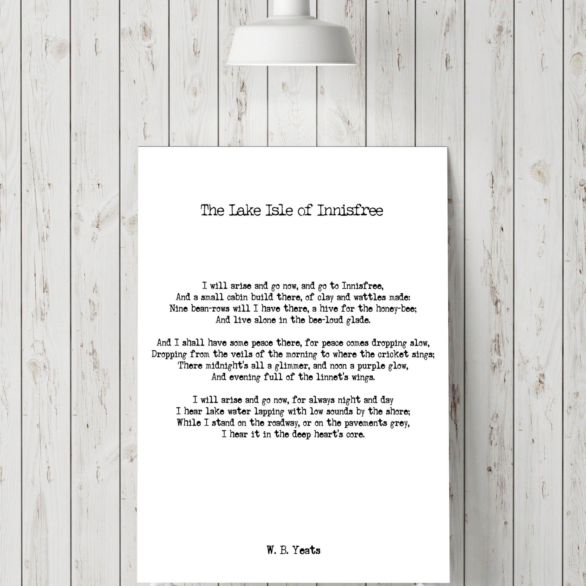 W.B. Yeats Lake Isle of Innisfree poetry quote art, poem print