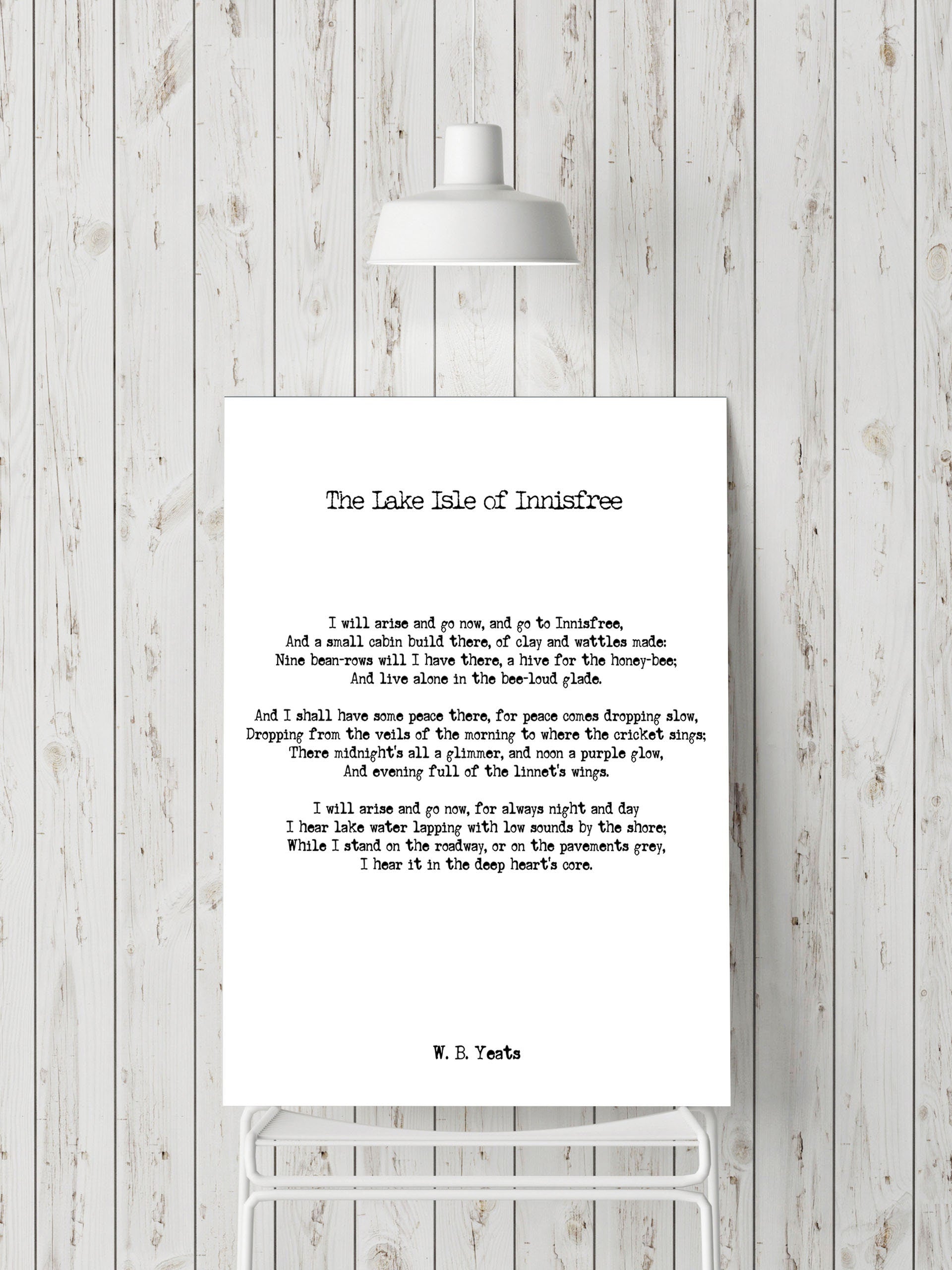 W.B. Yeats Lake Isle of Innisfree poetry quote art, poem print