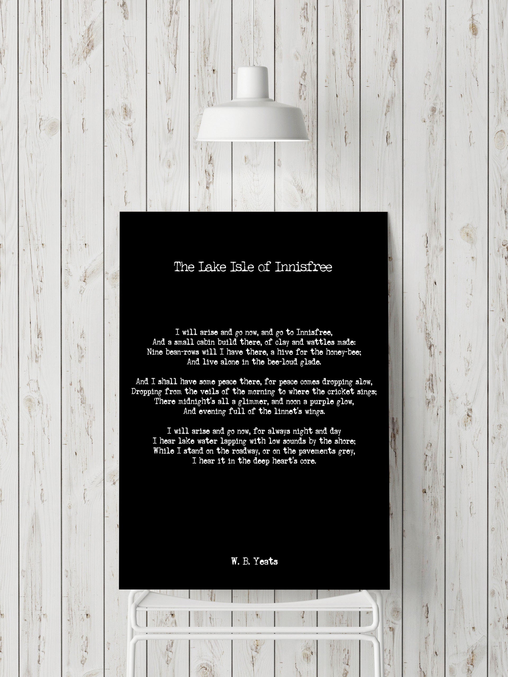 W.B. Yeats Lake Isle of Innisfree poetry quote art, poem print