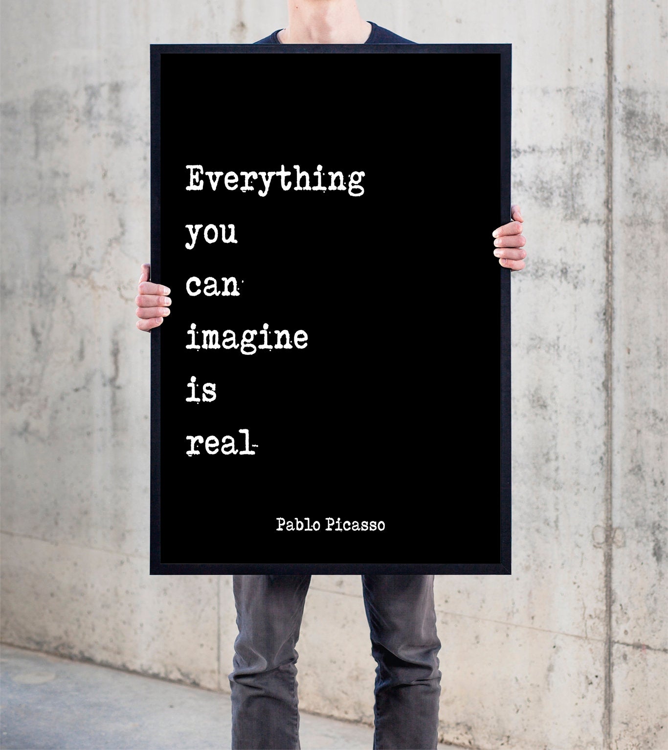 Pablo Picasso Quote Print, Everything you can imagine is real, black and white print, home decor Unframed - BookQuoteDecor