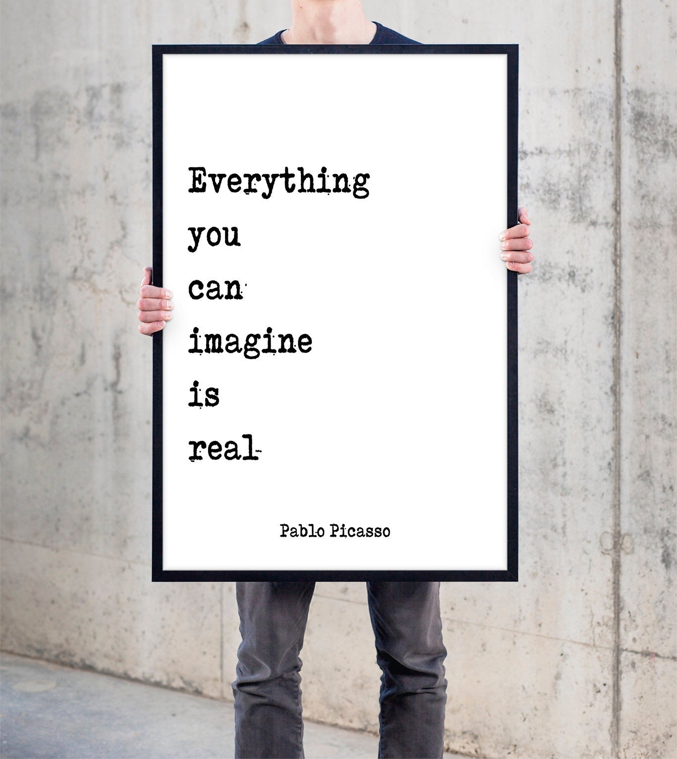 Pablo Picasso Quote Print, Everything you can imagine is real, black and white print, home decor Unframed - BookQuoteDecor