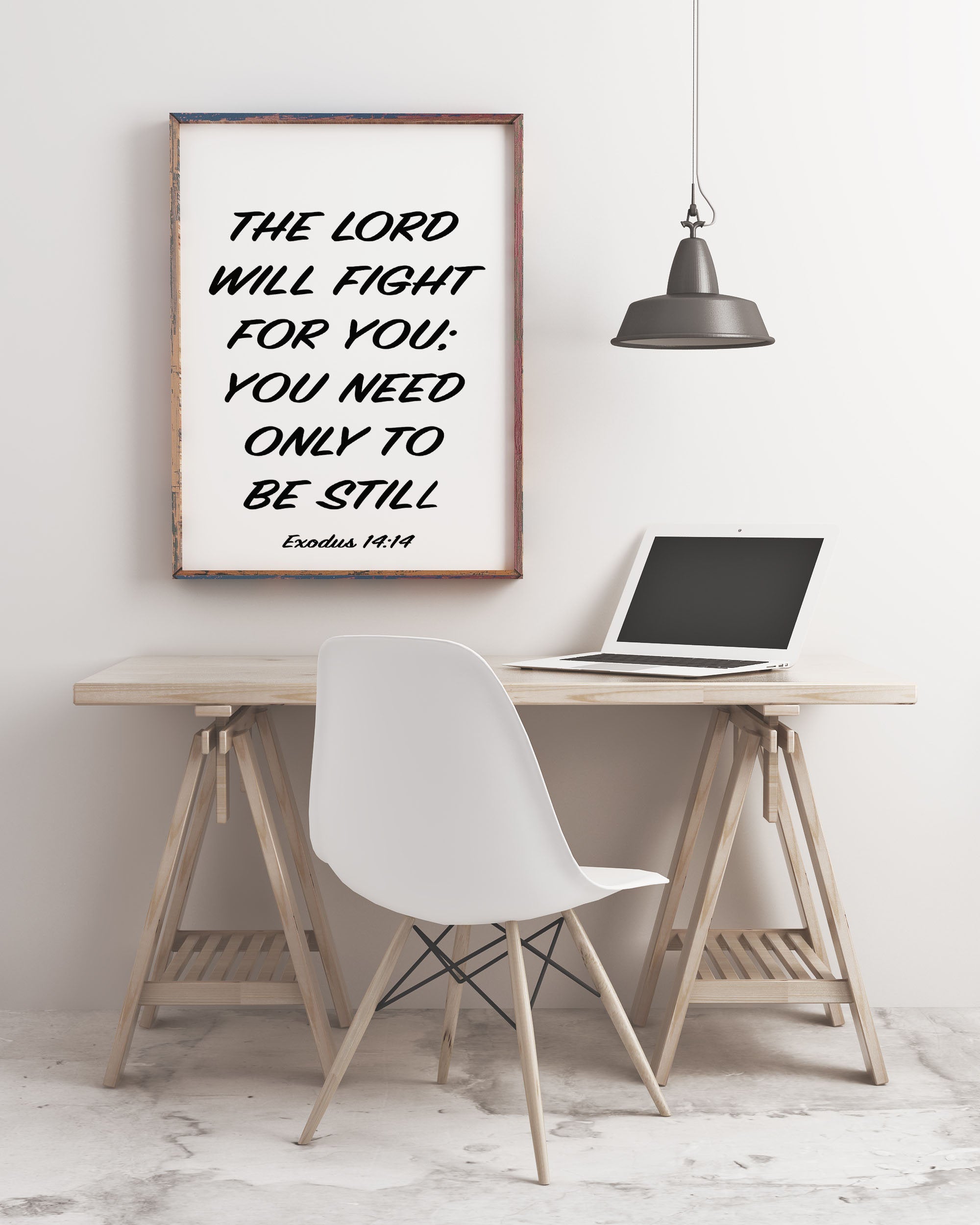 The Lord Will Fight For You Christian Wall Art Bible Verse Exodus 14:14 Quote Print Wall Art in Black & White, Scripture Art Unframed - BookQuoteDecor