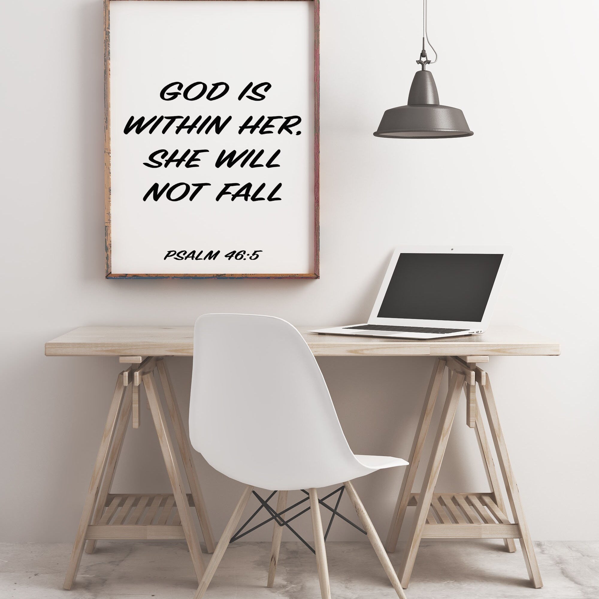 Psalm 46:5 God Is Within Her Christian Wall Art Bible Verse for Women, Quote Print Wall Art in Black & White
