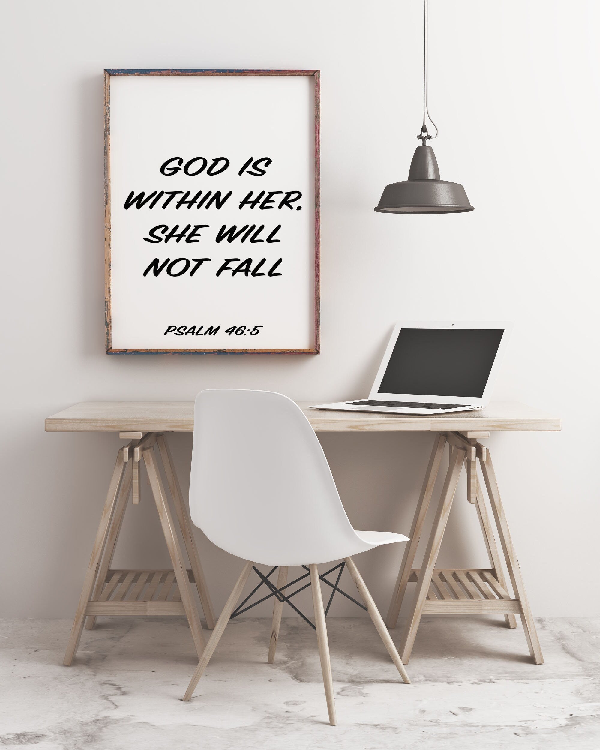 Psalm 46:5 God Is Within Her Christian Wall Art Bible Verse for Women, Quote Print Wall Art in Black & White