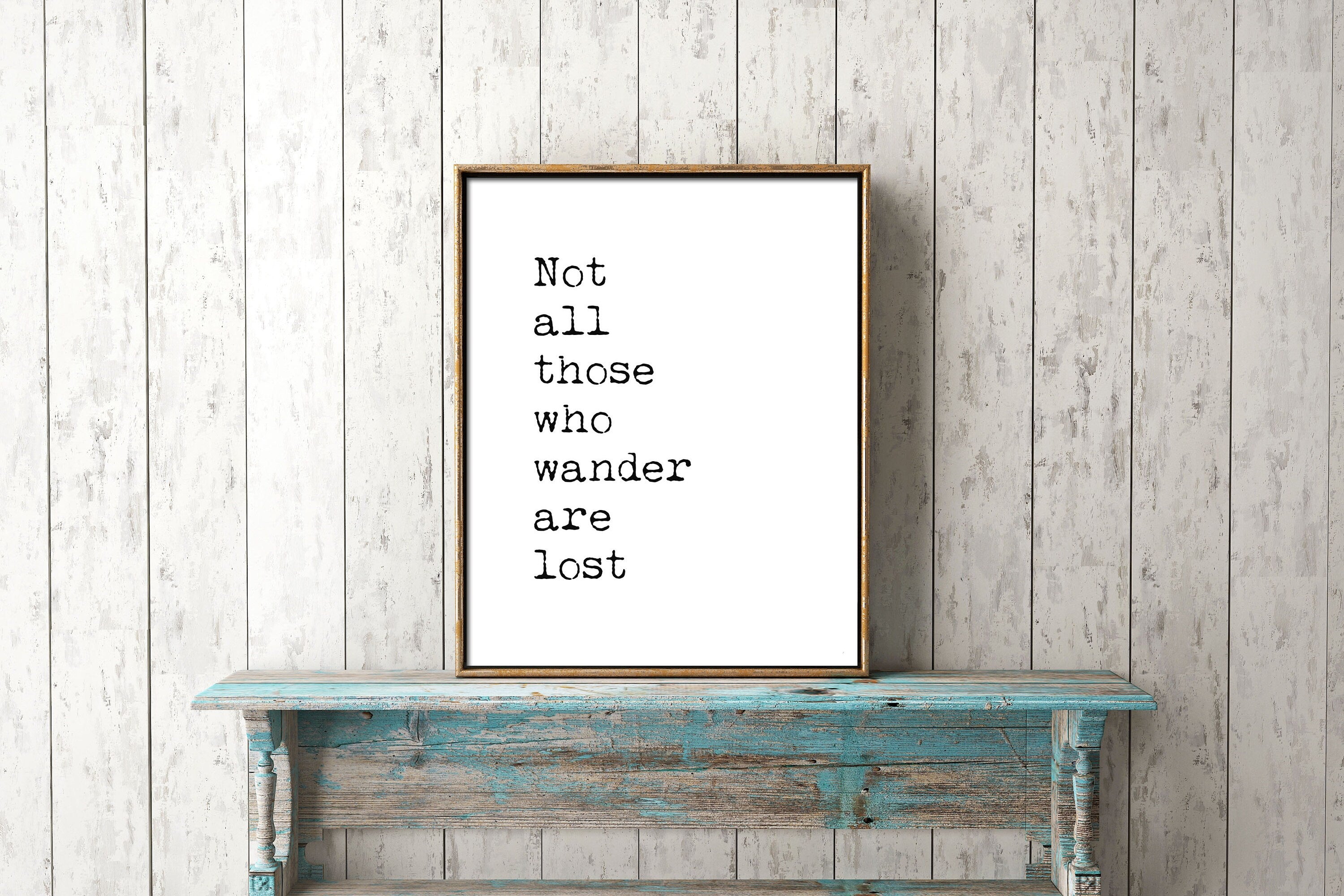 Not All Who Wander Quote Wall Art, Travel Decor Inspirational Art Print in Black & White