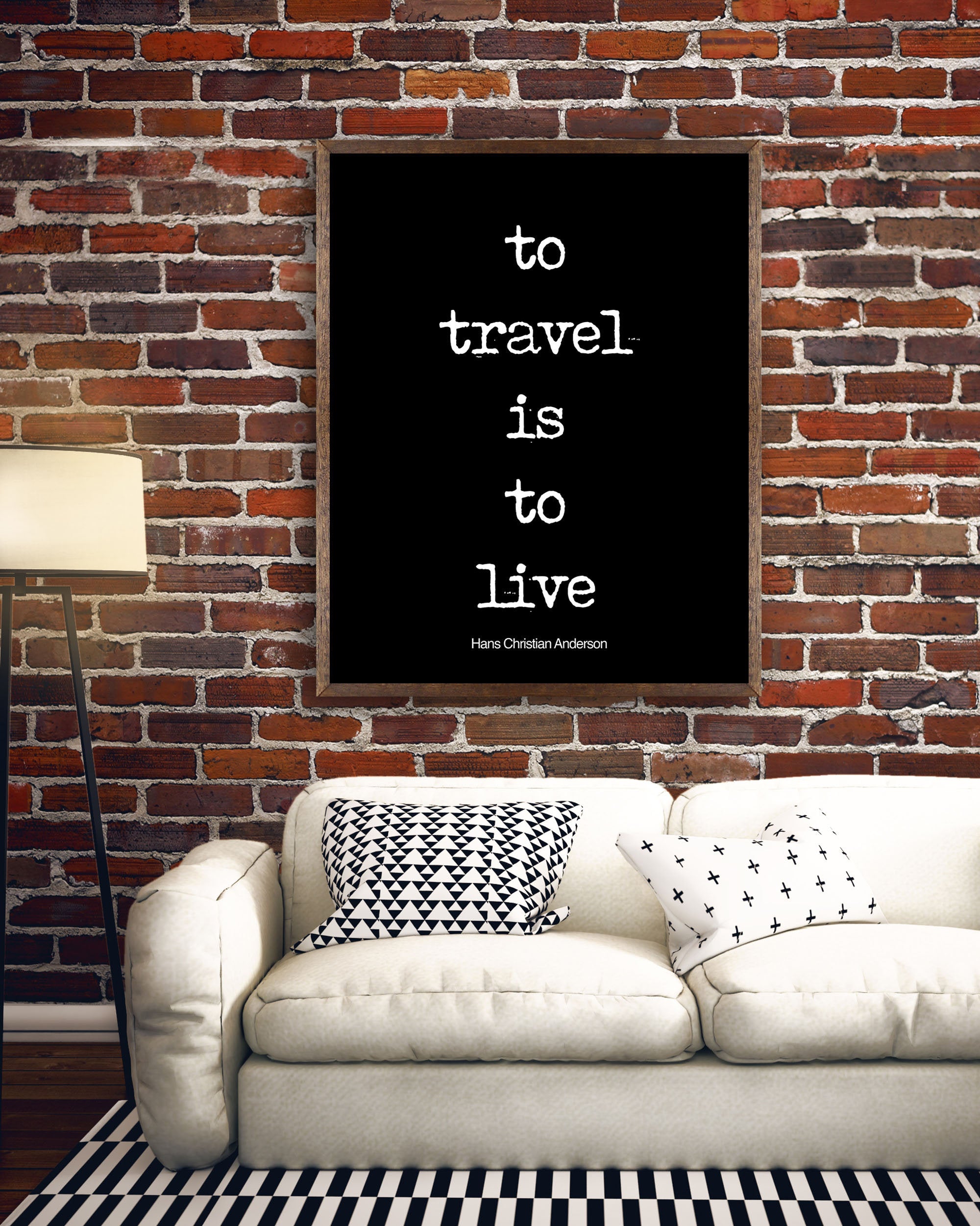 To Travel is to Live Inspirational Quote, Travel Art for your Home Decor, Black & White Art with Hans Christian Anderson Saying Unframed - BookQuoteDecor